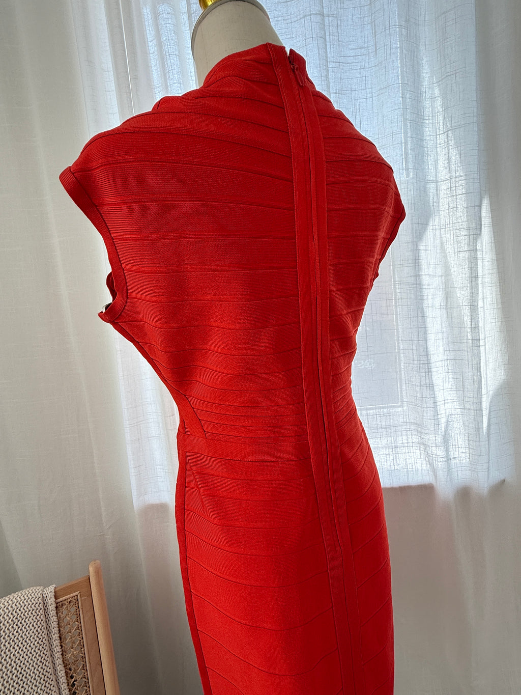 Hervé Léger Orange Bandage Bodycon Dress | Sculpted Midi – Size L / UK 12