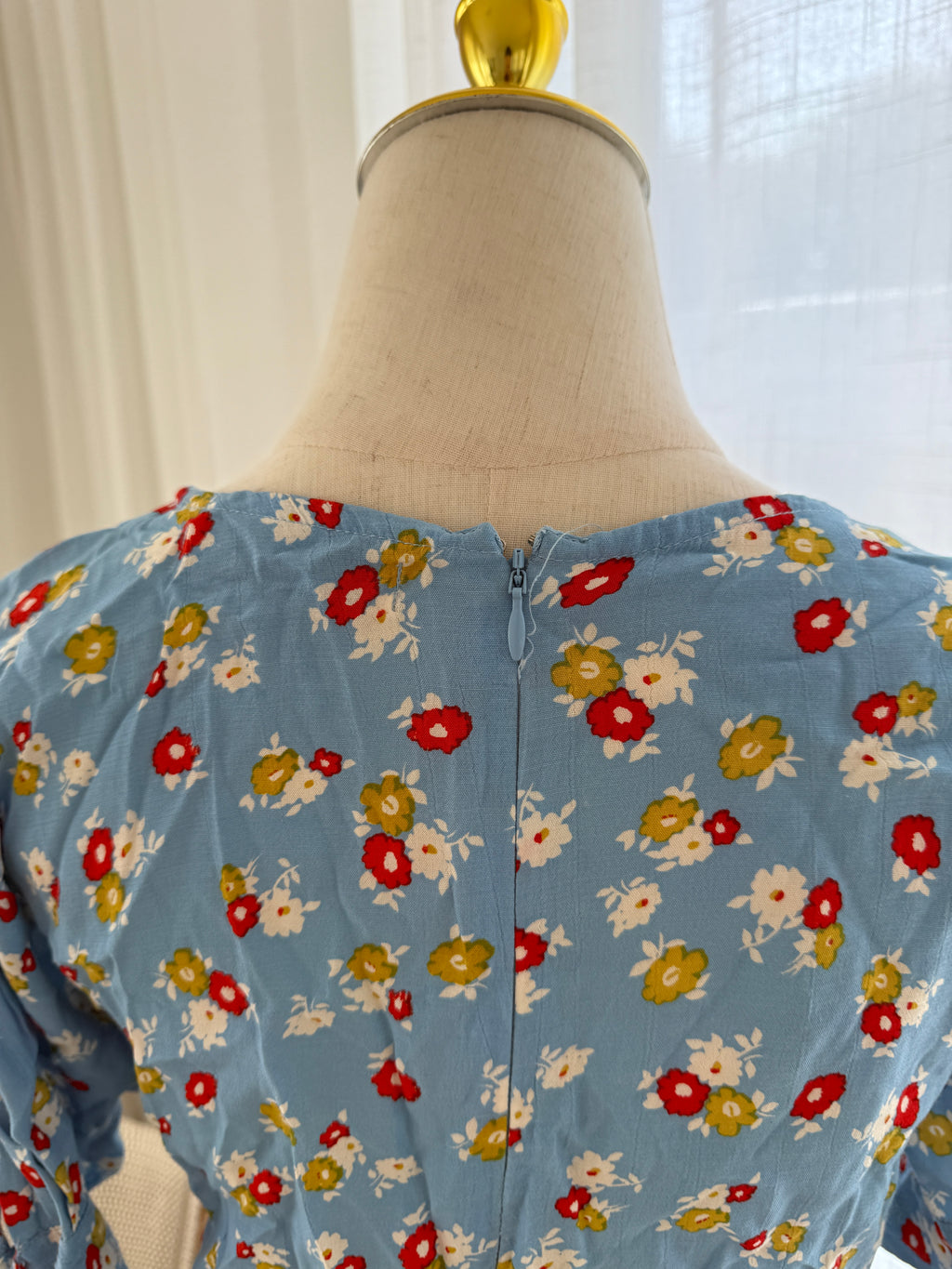 Faithfull The Brand Blue Floral Midi Dress | Short Sleeve Rayon Dress – Size XS / UK 4