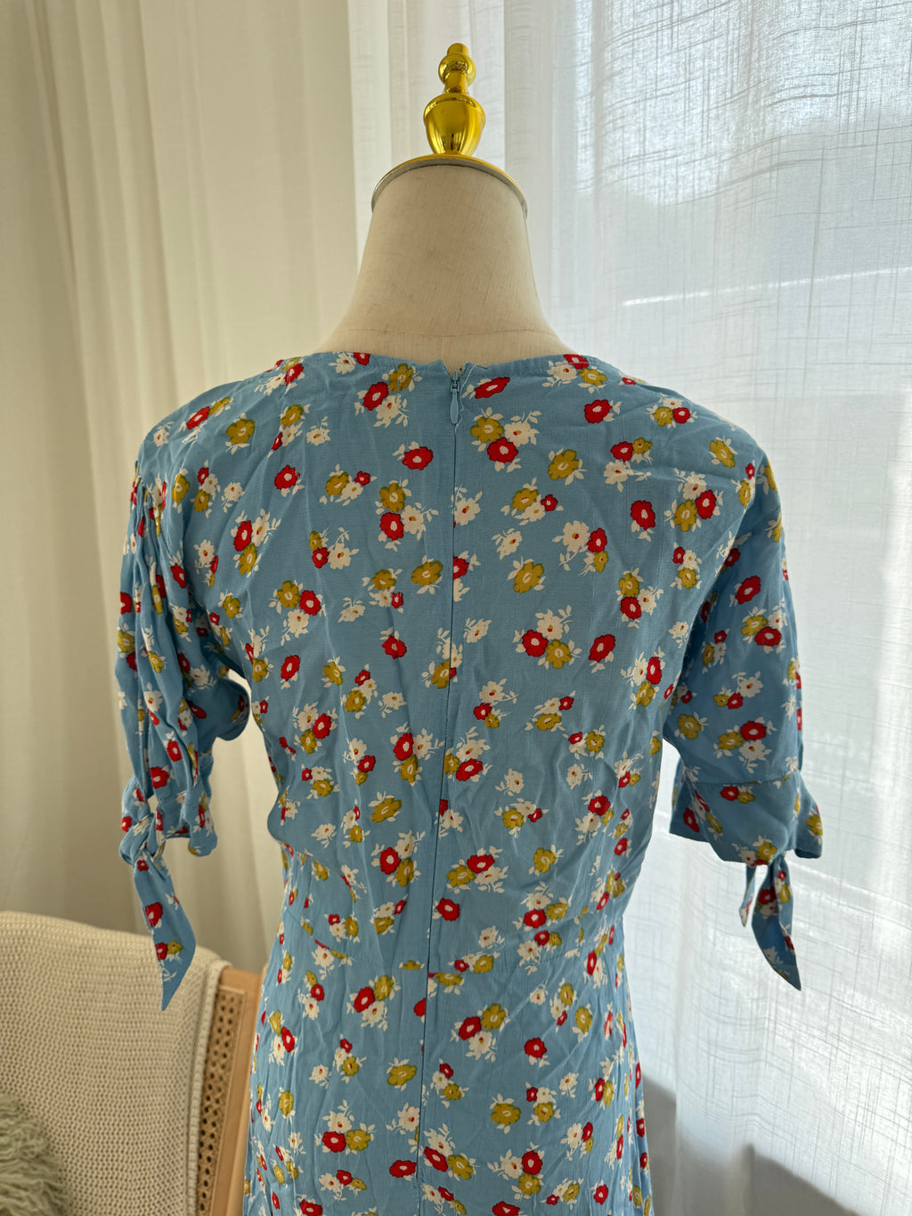 Faithfull The Brand Blue Floral Midi Dress | Short Sleeve Rayon Dress – Size XS / UK 4