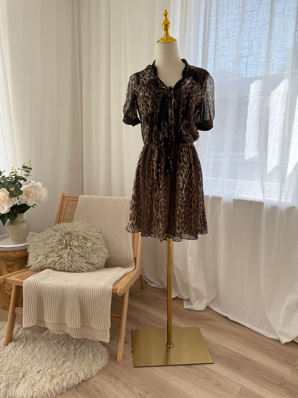 Jason Wu Brown Animal Print Mini Dress | Ruffle Detail A-Line Dress – Size M