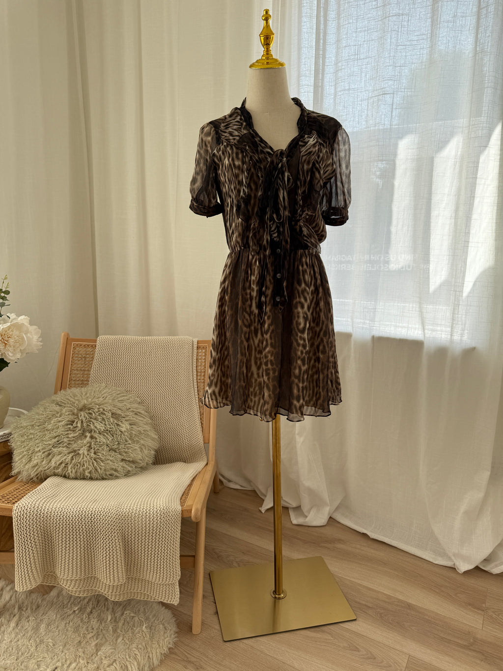 Jason Wu Brown Animal Print Mini Dress | Ruffle Detail A-Line Dress – Size M