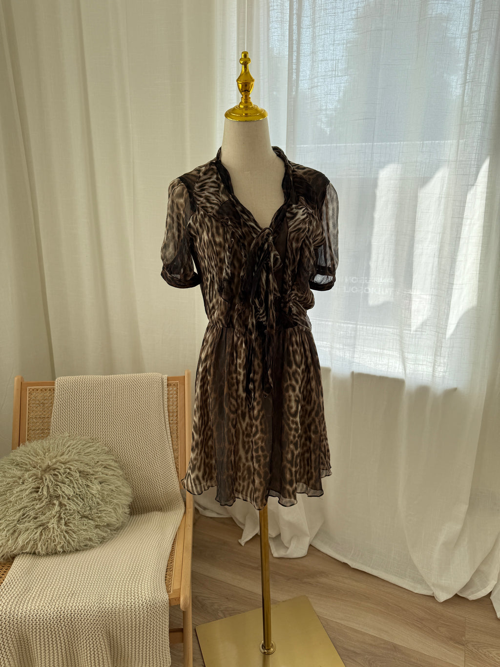 Jason Wu Brown Animal Print Mini Dress | Ruffle Detail A-Line Dress – Size M
