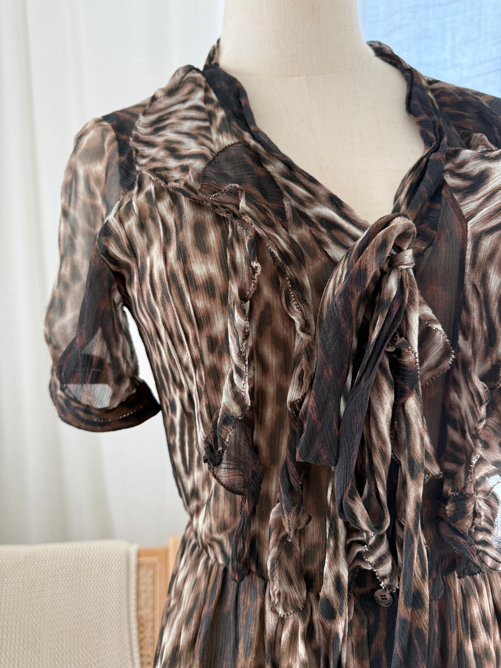 Jason Wu Brown Animal Print Mini Dress | Ruffle Detail A-Line Dress – Size M