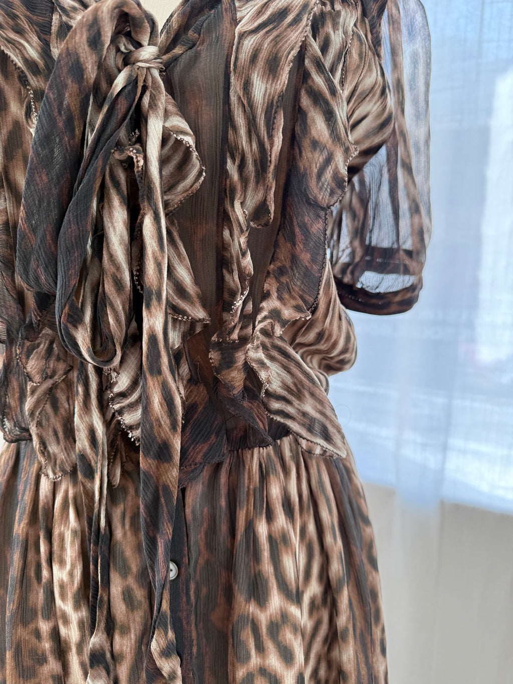 Jason Wu Brown Animal Print Mini Dress | Ruffle Detail A-Line Dress – Size M