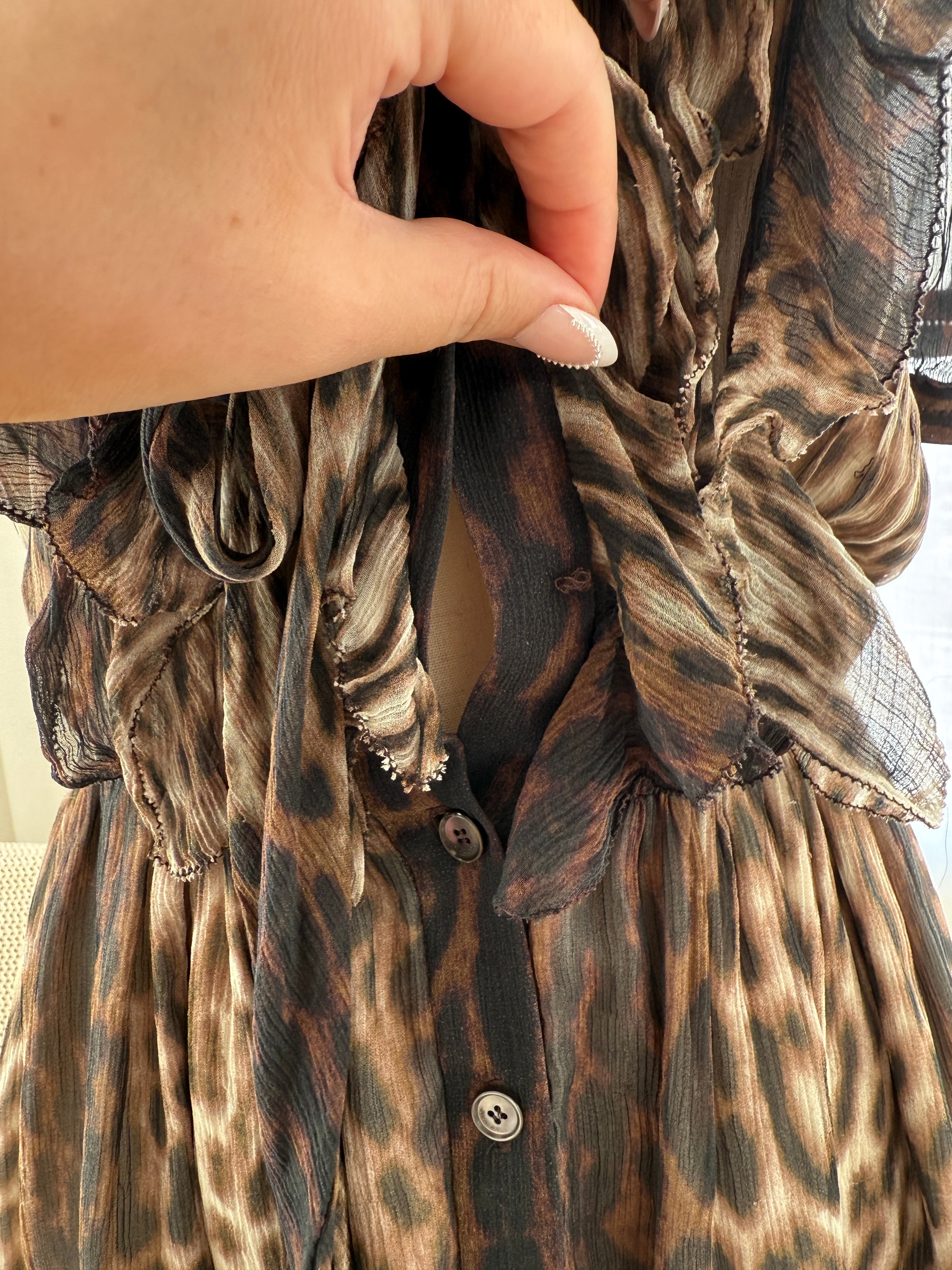 Jason Wu Brown Animal Print Mini Dress | Ruffle Detail A-Line Dress – Size M