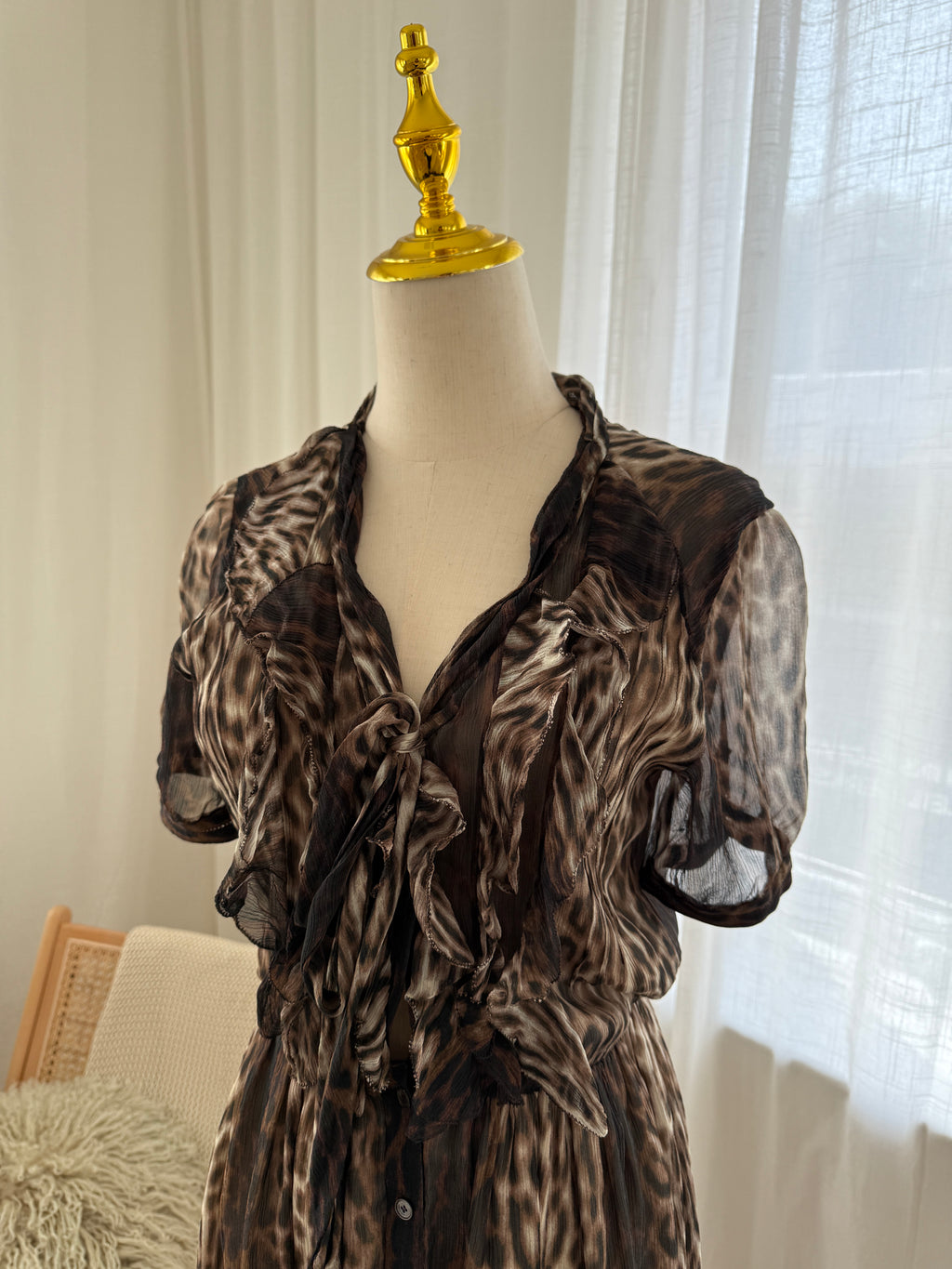 Jason Wu Brown Animal Print Mini Dress | Ruffle Detail A-Line Dress – Size M