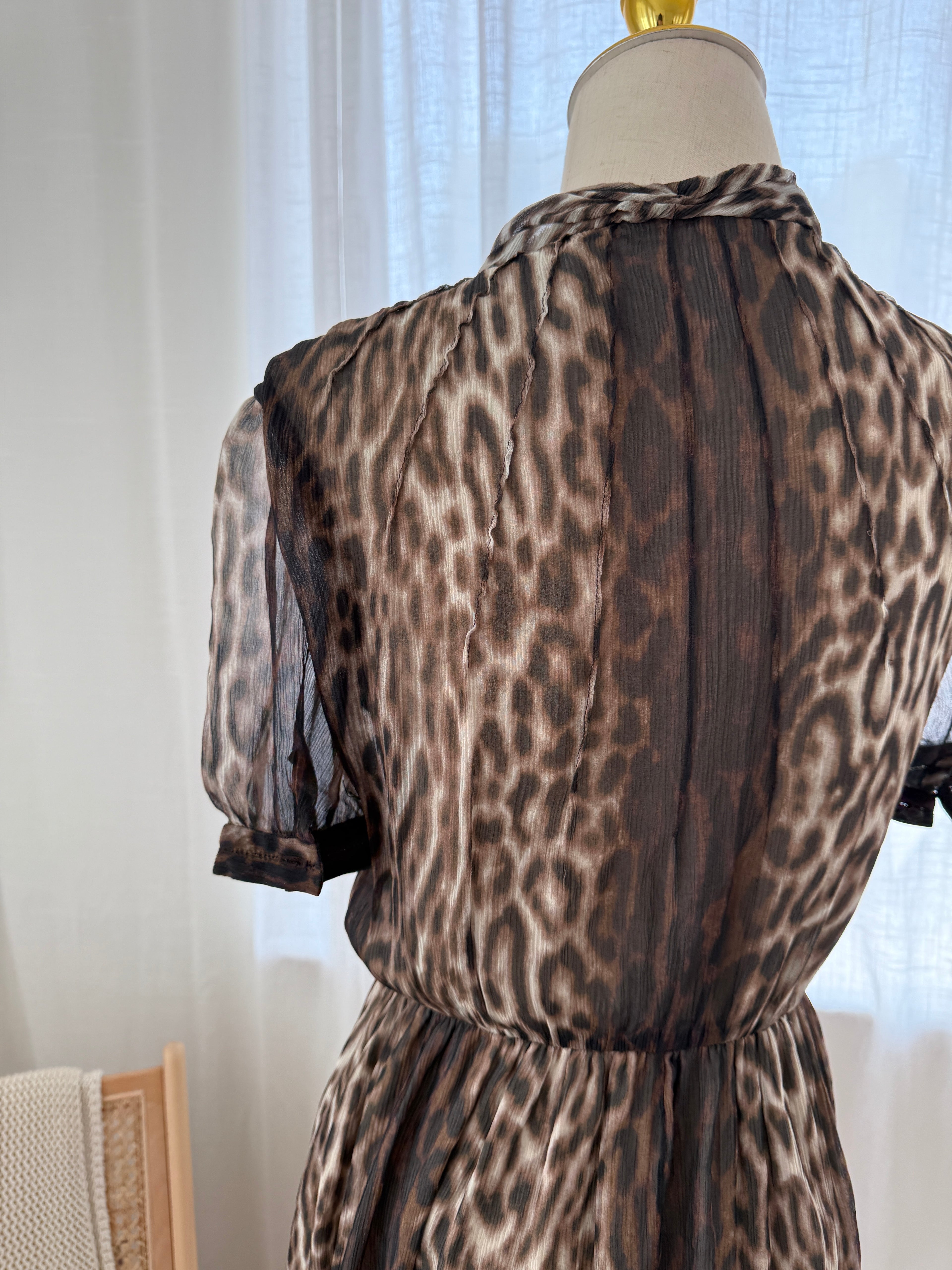 Jason Wu Brown Animal Print Mini Dress | Ruffle Detail A-Line Dress – Size M