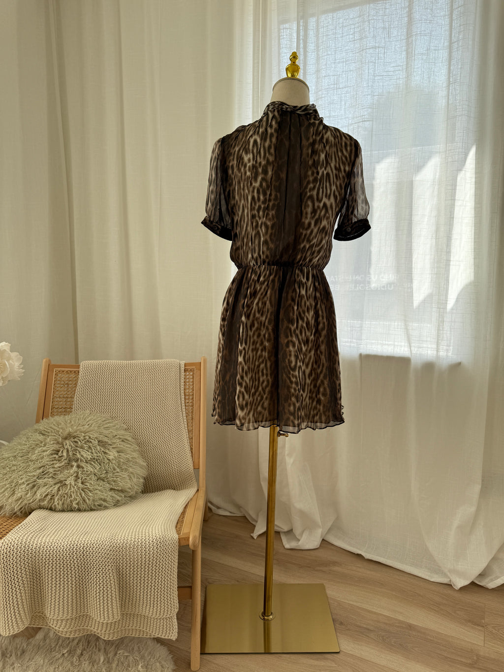Jason Wu Brown Animal Print Mini Dress | Ruffle Detail A-Line Dress – Size M