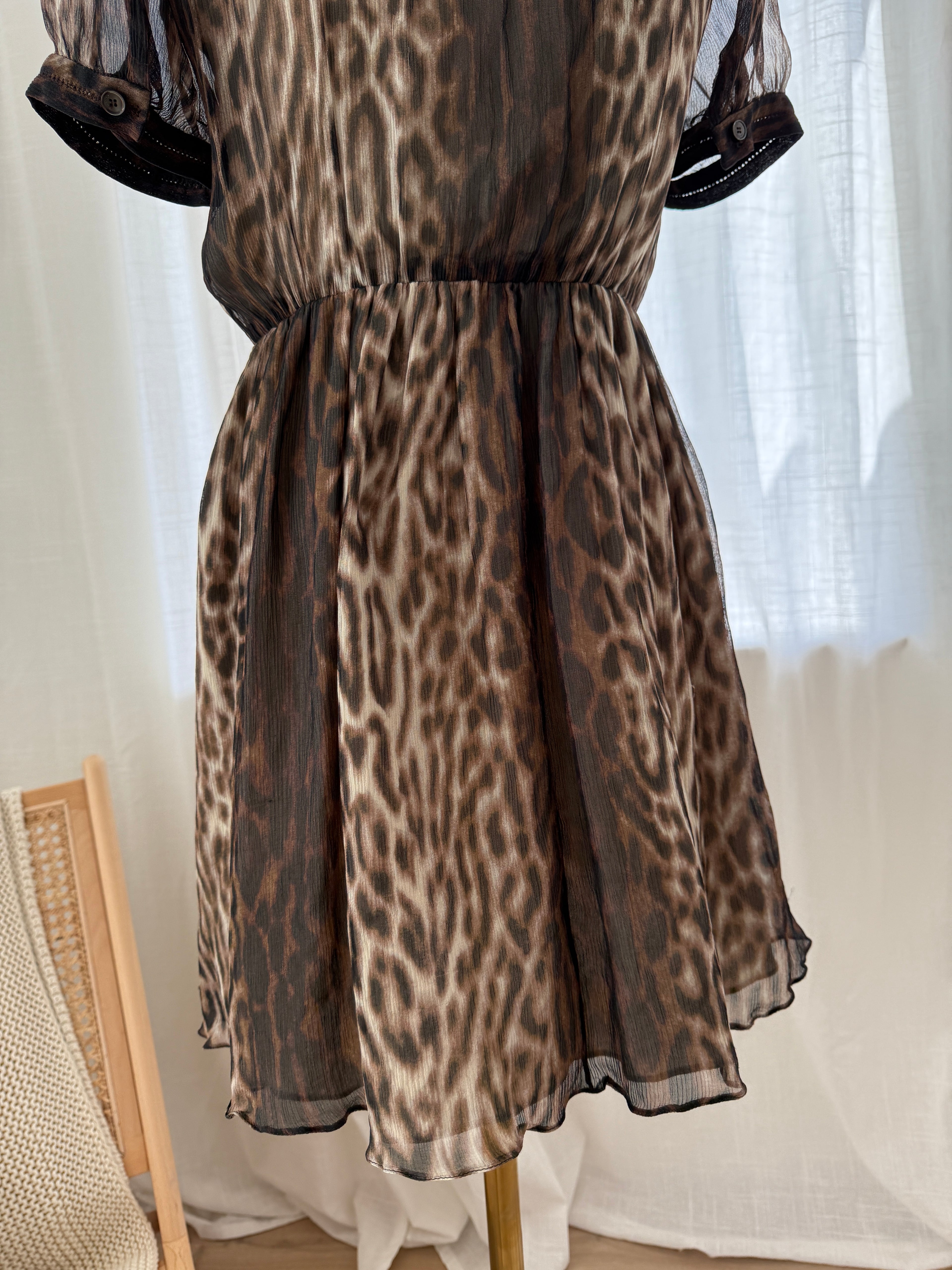 Jason Wu Brown Animal Print Mini Dress | Ruffle Detail A-Line Dress – Size M