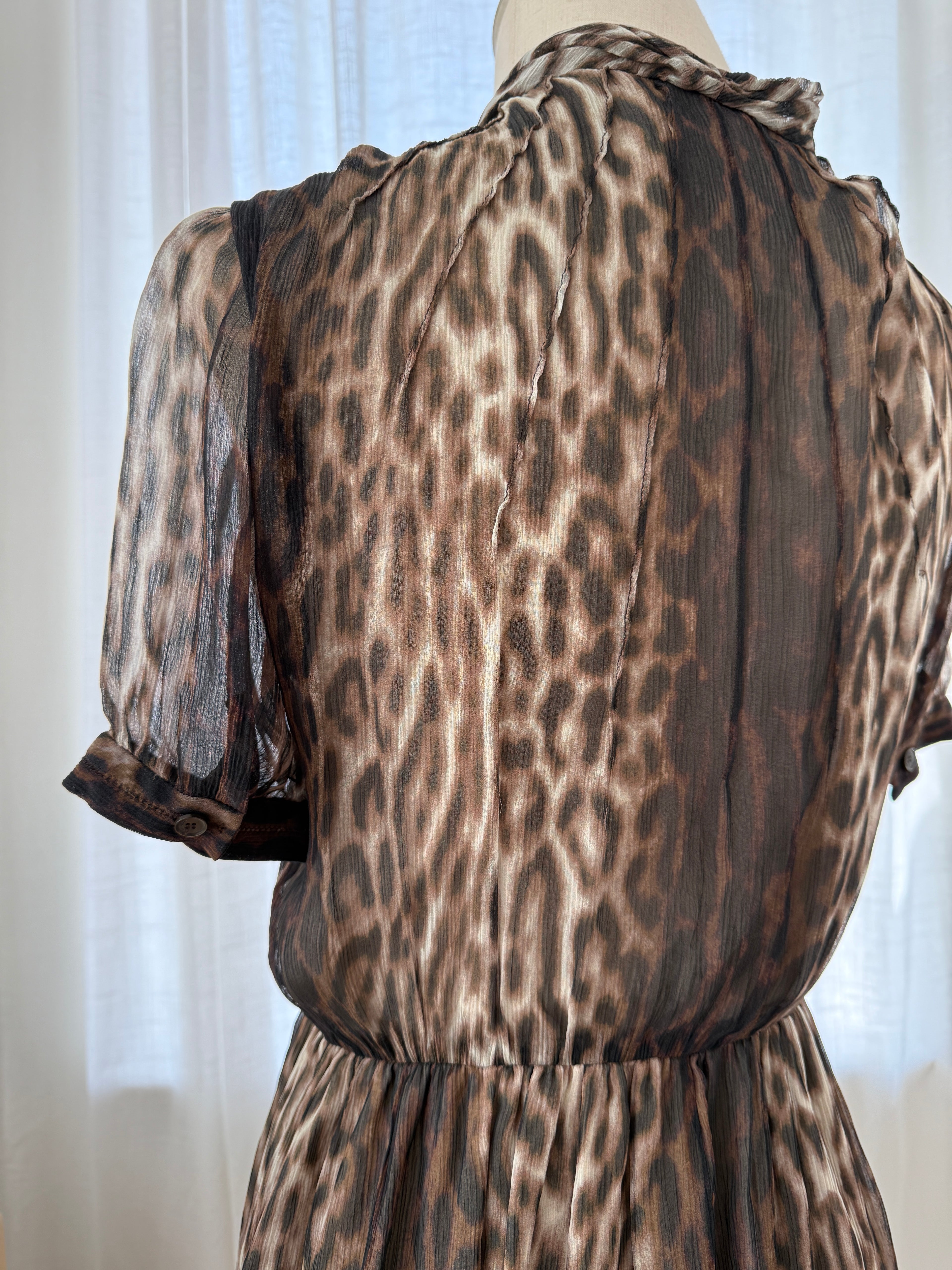 Jason Wu Brown Animal Print Mini Dress | Ruffle Detail A-Line Dress – Size M