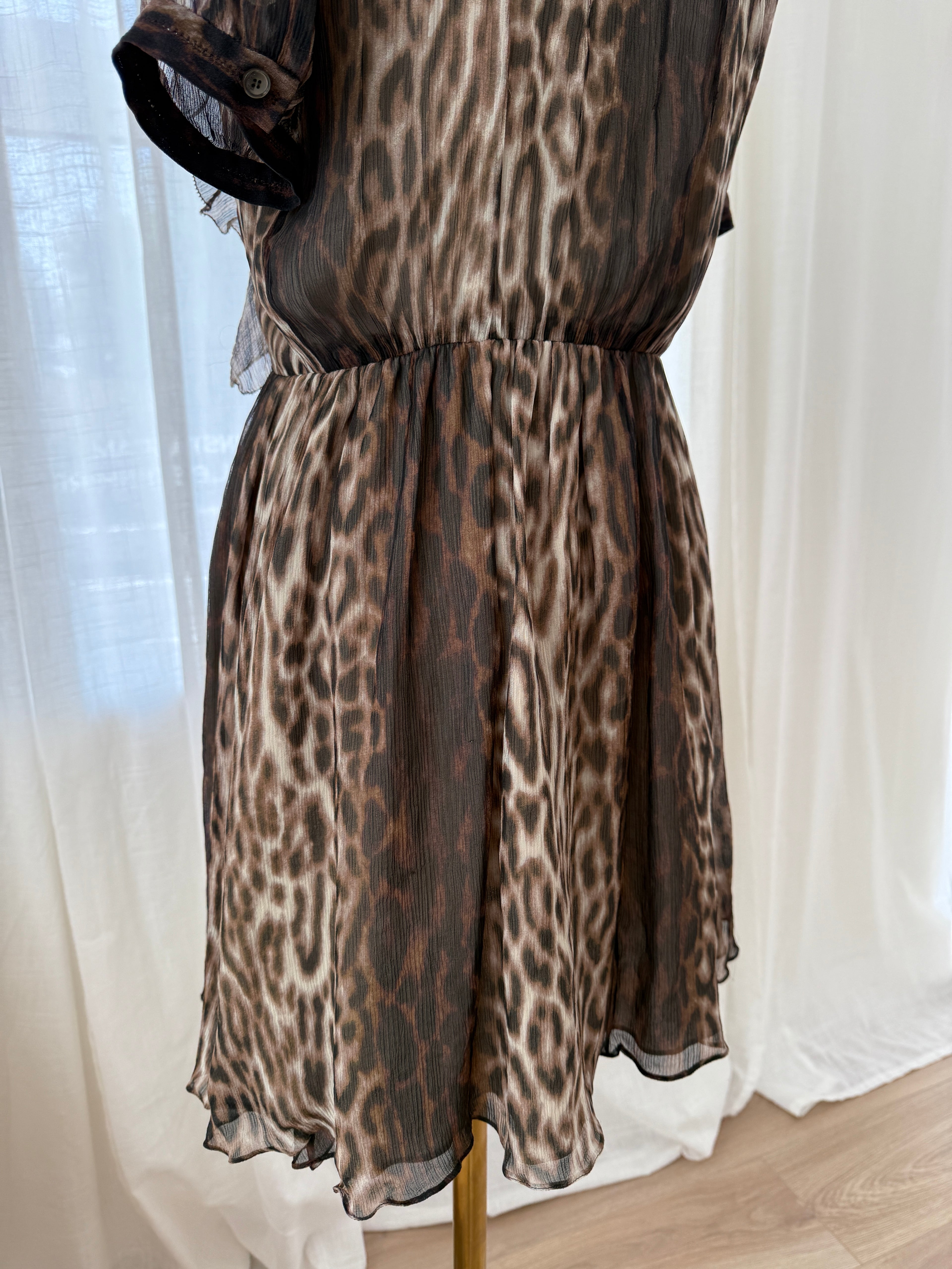 Jason Wu Brown Animal Print Mini Dress | Ruffle Detail A-Line Dress – Size M