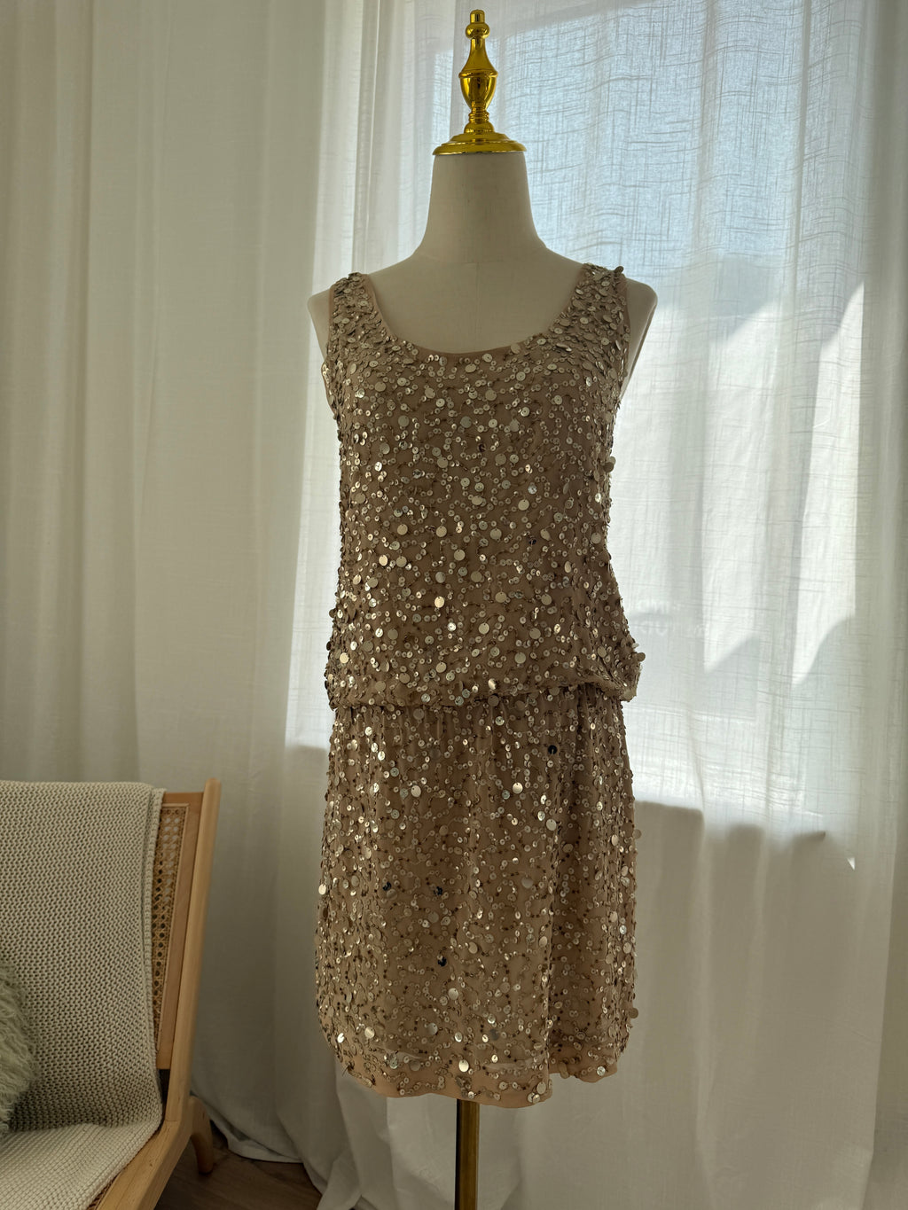 Nicole Miller Gold Sequin Silk Mini Dress – Size M