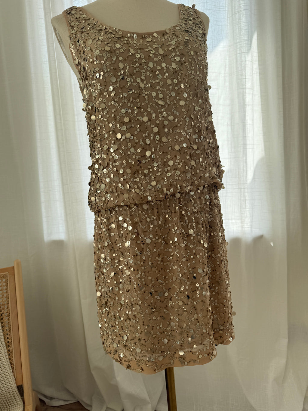 Nicole Miller Gold Sequin Silk Mini Dress – Size M