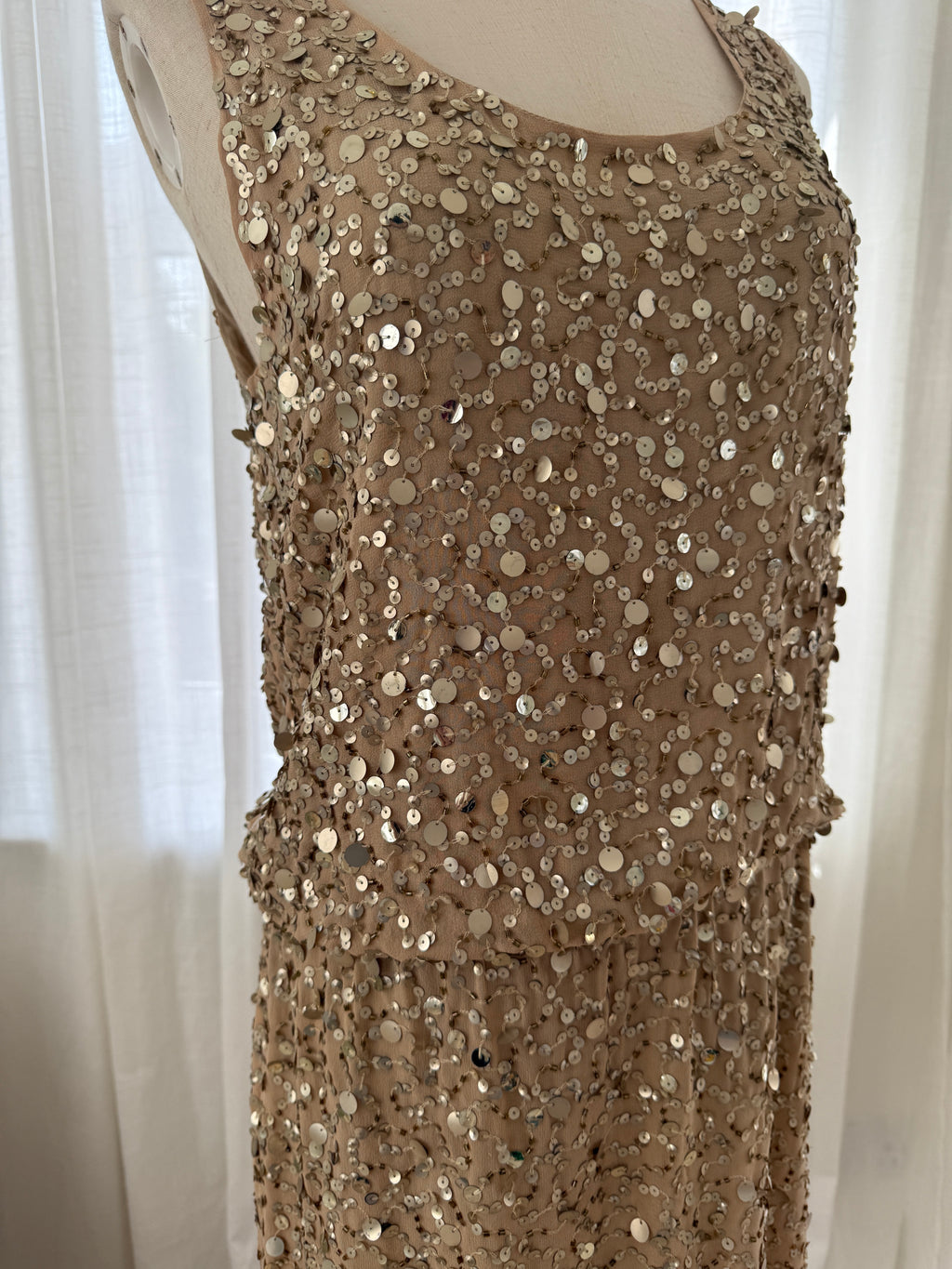 Nicole Miller Gold Sequin Silk Mini Dress – Size M