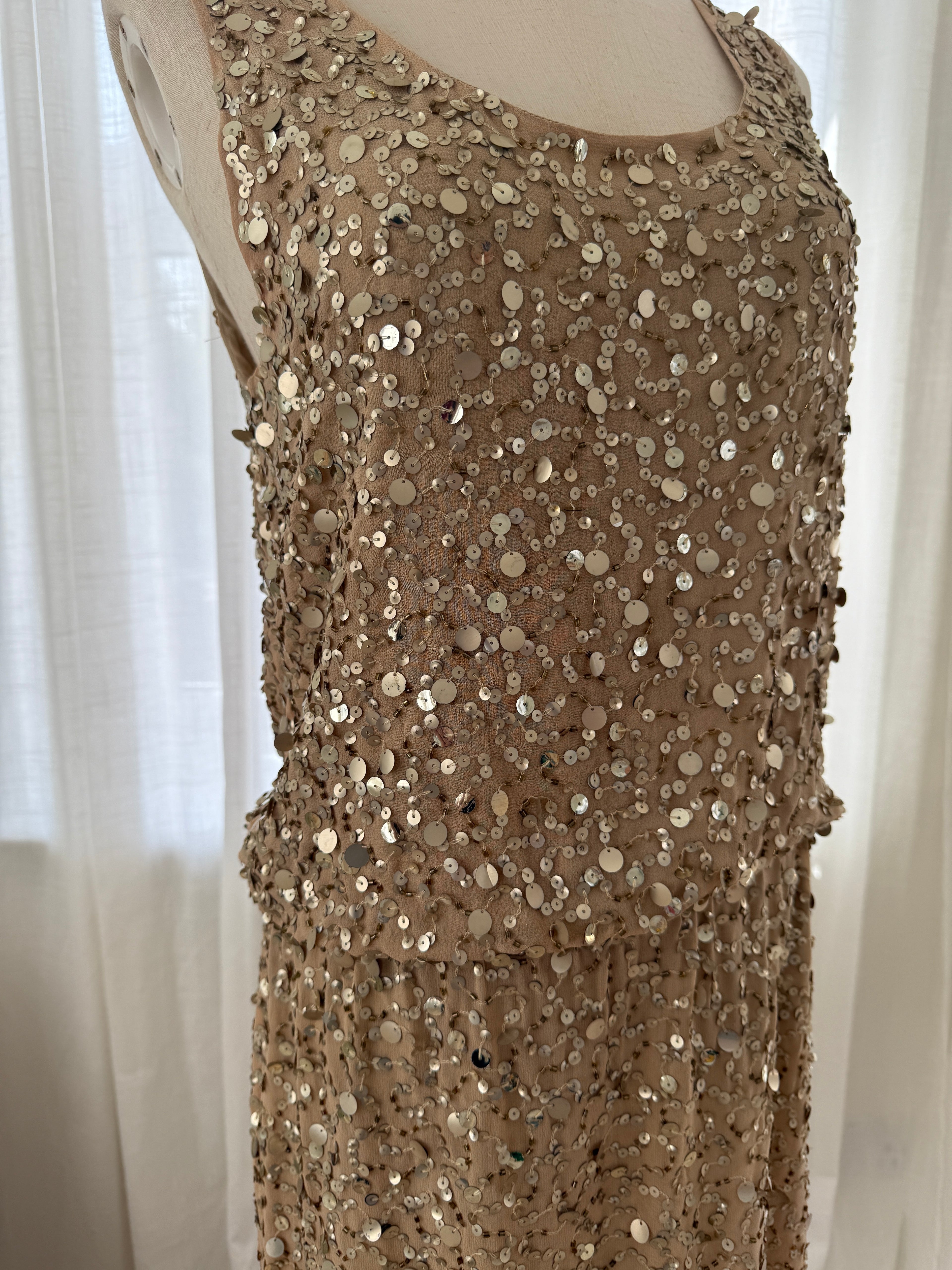 Nicole Miller Gold Sequin Silk Mini Dress – Size M