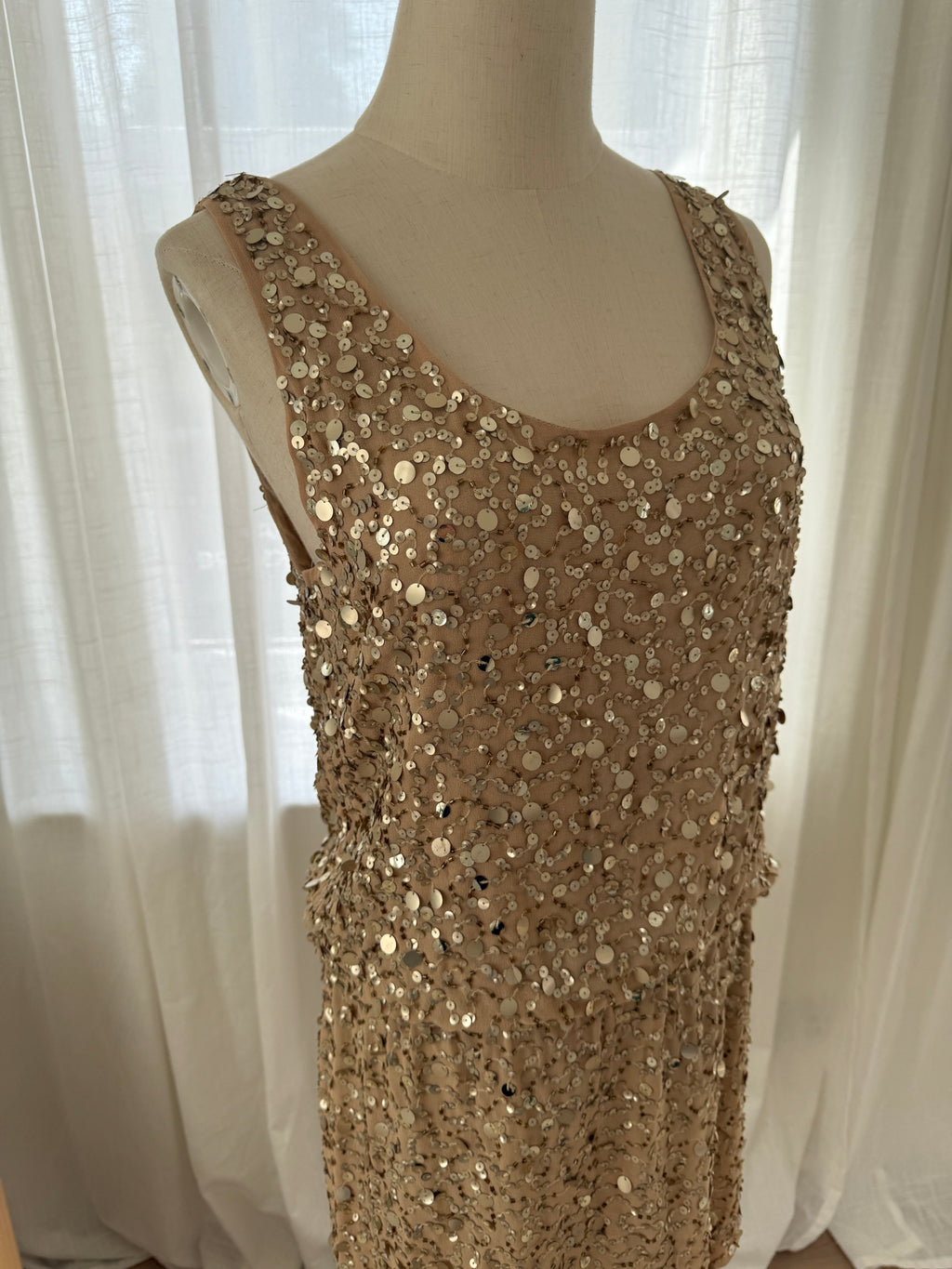 Nicole Miller Gold Sequin Silk Mini Dress – Size M