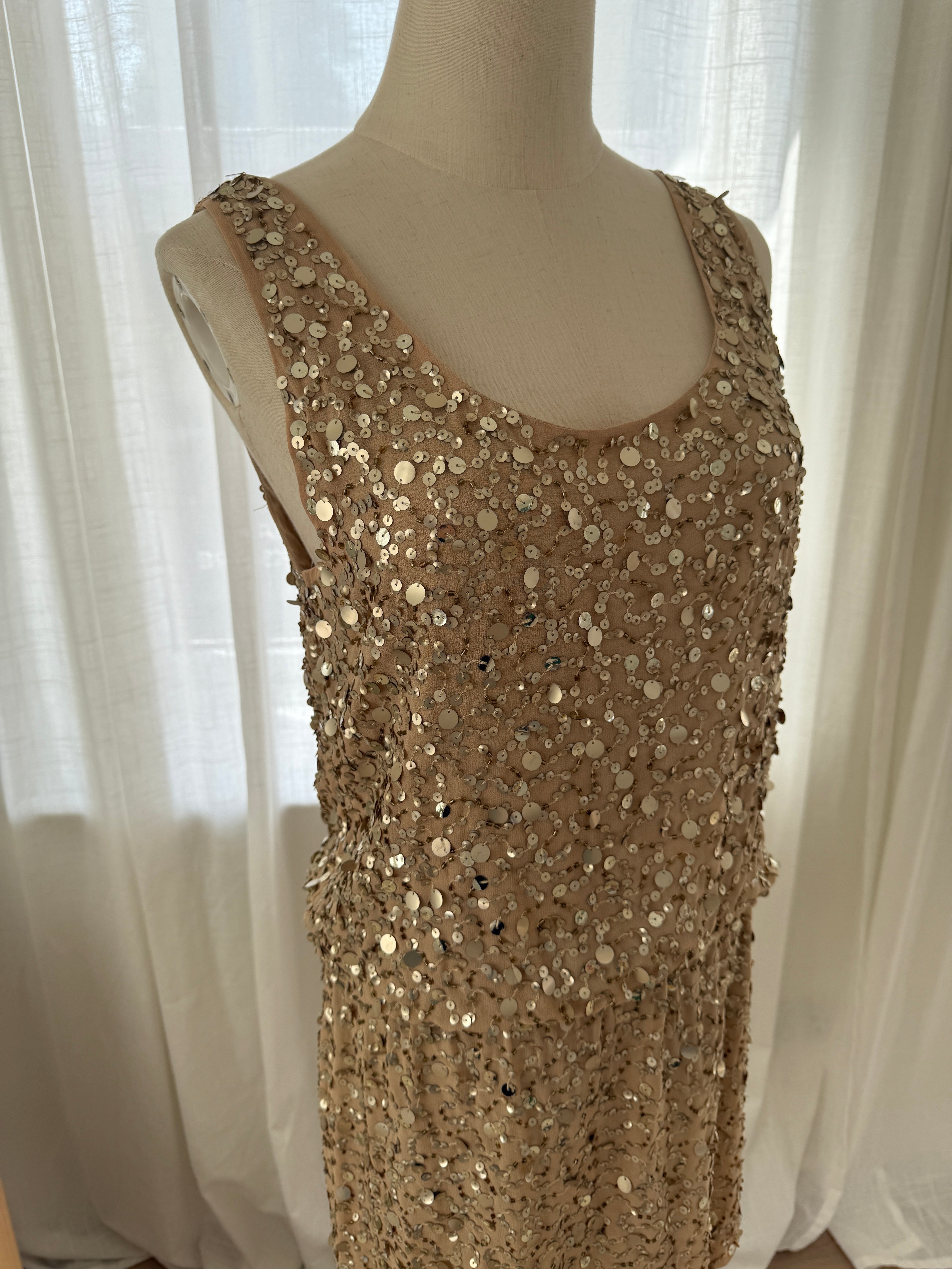 Nicole Miller Gold Sequin Silk Mini Dress – Size M