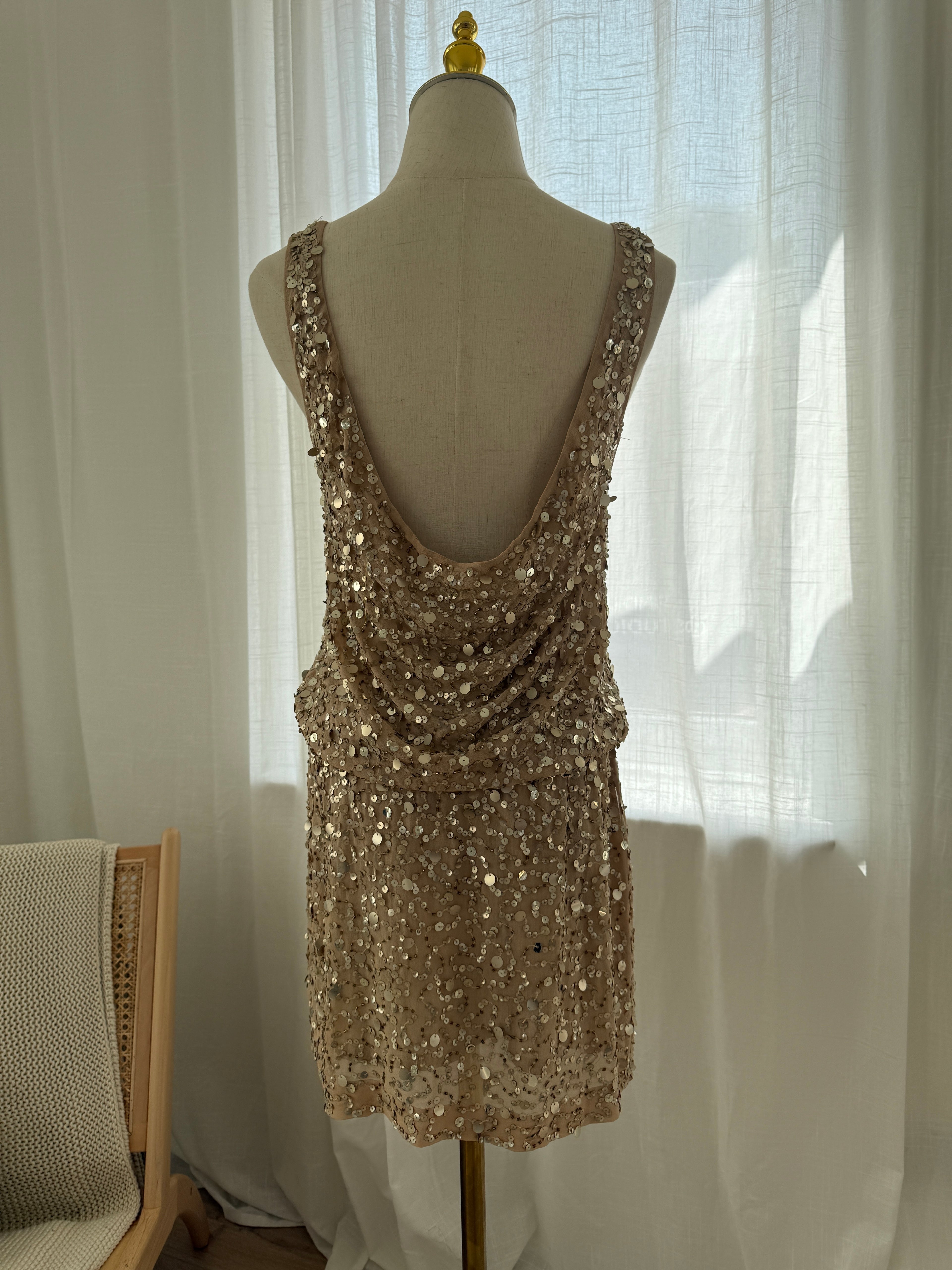 Nicole Miller Gold Sequin Silk Mini Dress – Size M
