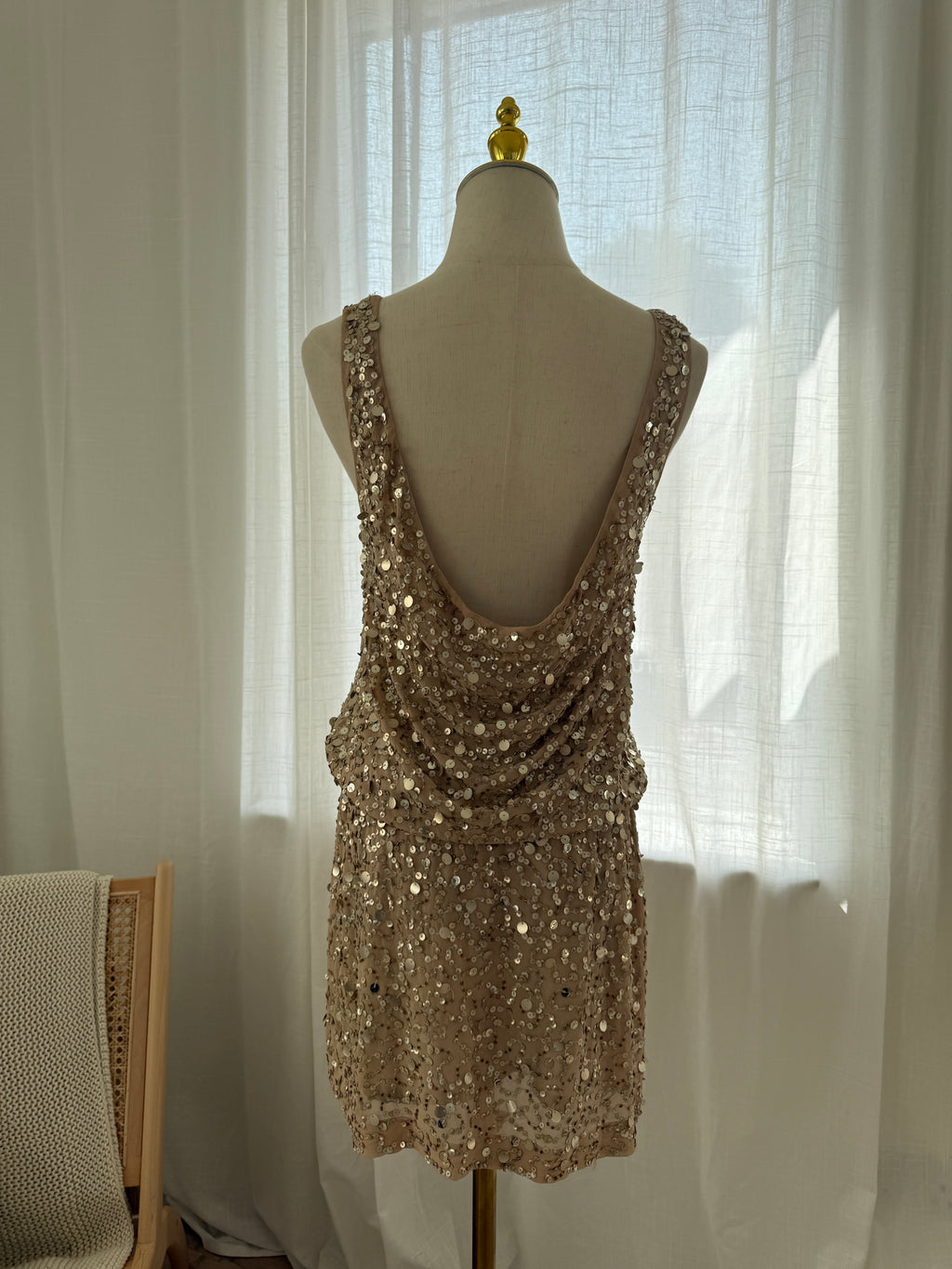 Nicole Miller Gold Sequin Silk Mini Dress – Size M