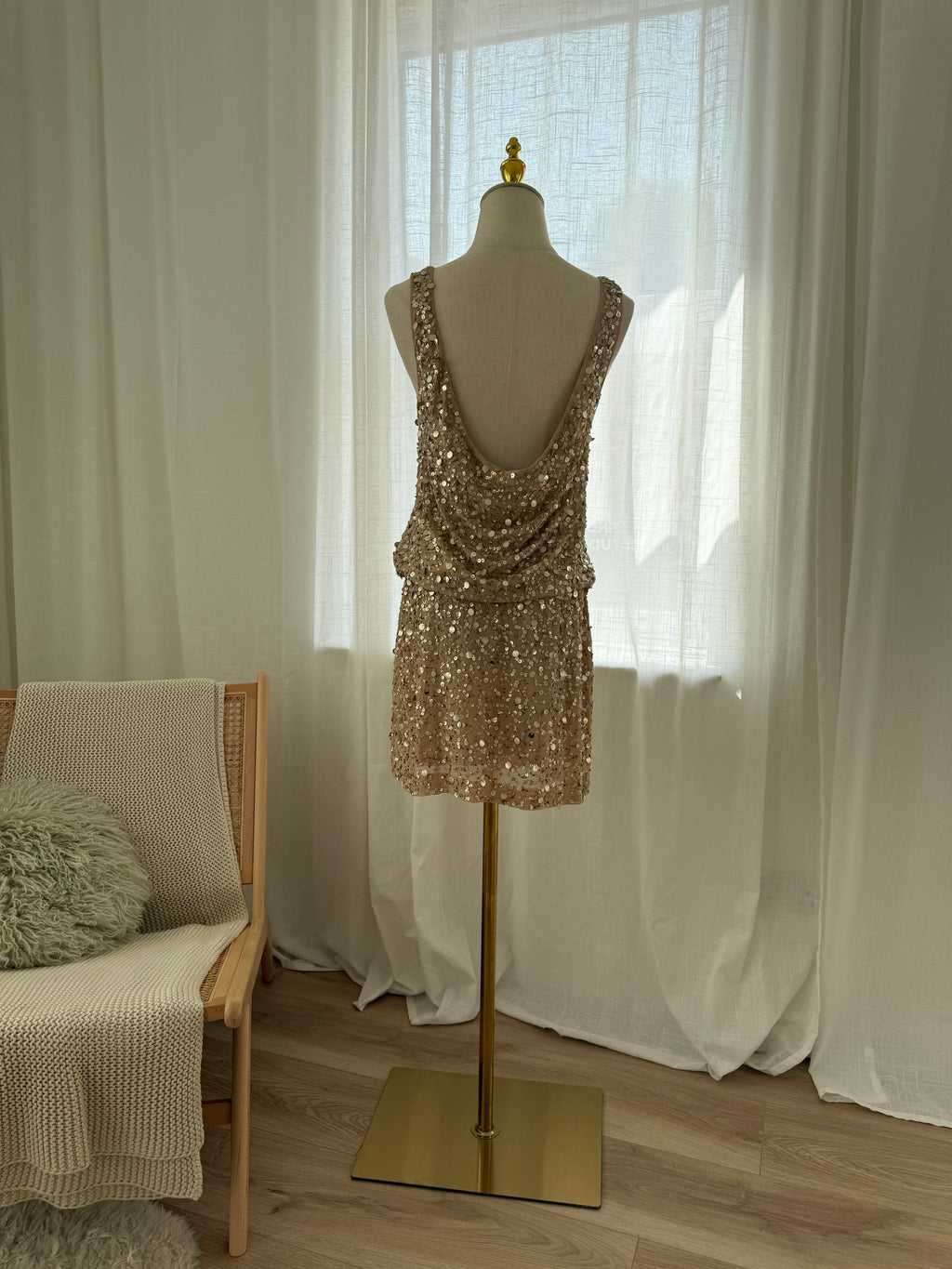 Nicole Miller Gold Sequin Silk Mini Dress – Size M