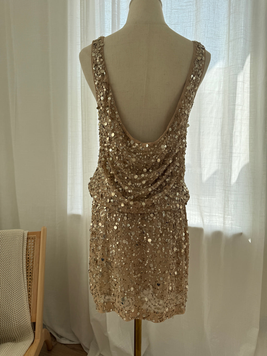 Nicole Miller Gold Sequin Silk Mini Dress – Size M