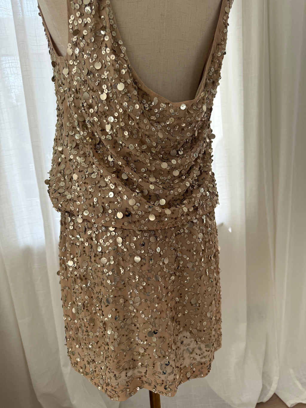 Nicole Miller Gold Sequin Silk Mini Dress – Size M