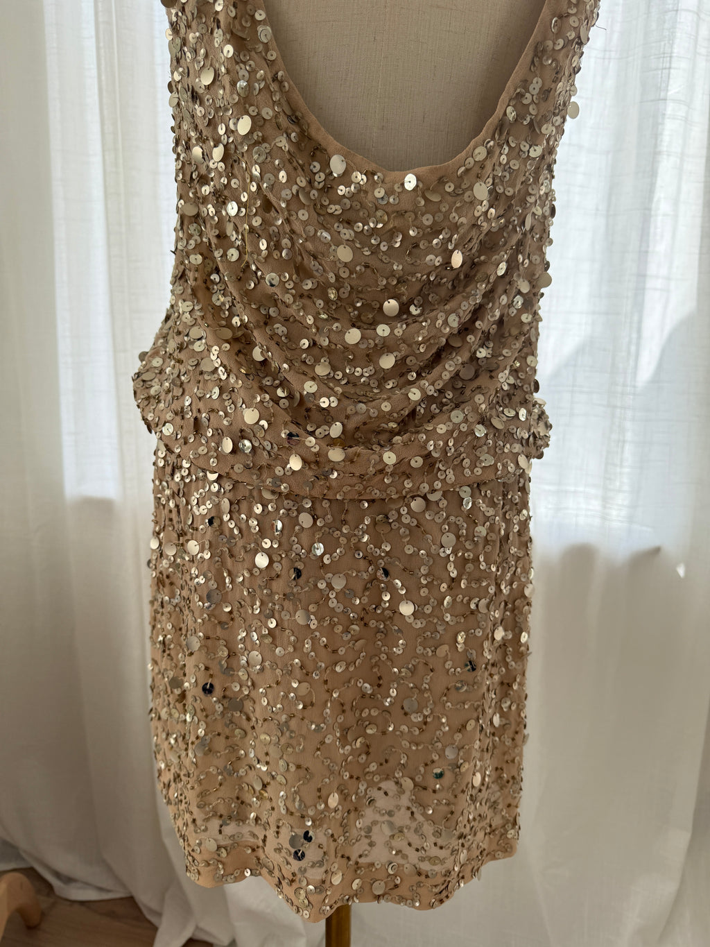 Nicole Miller Gold Sequin Silk Mini Dress – Size M