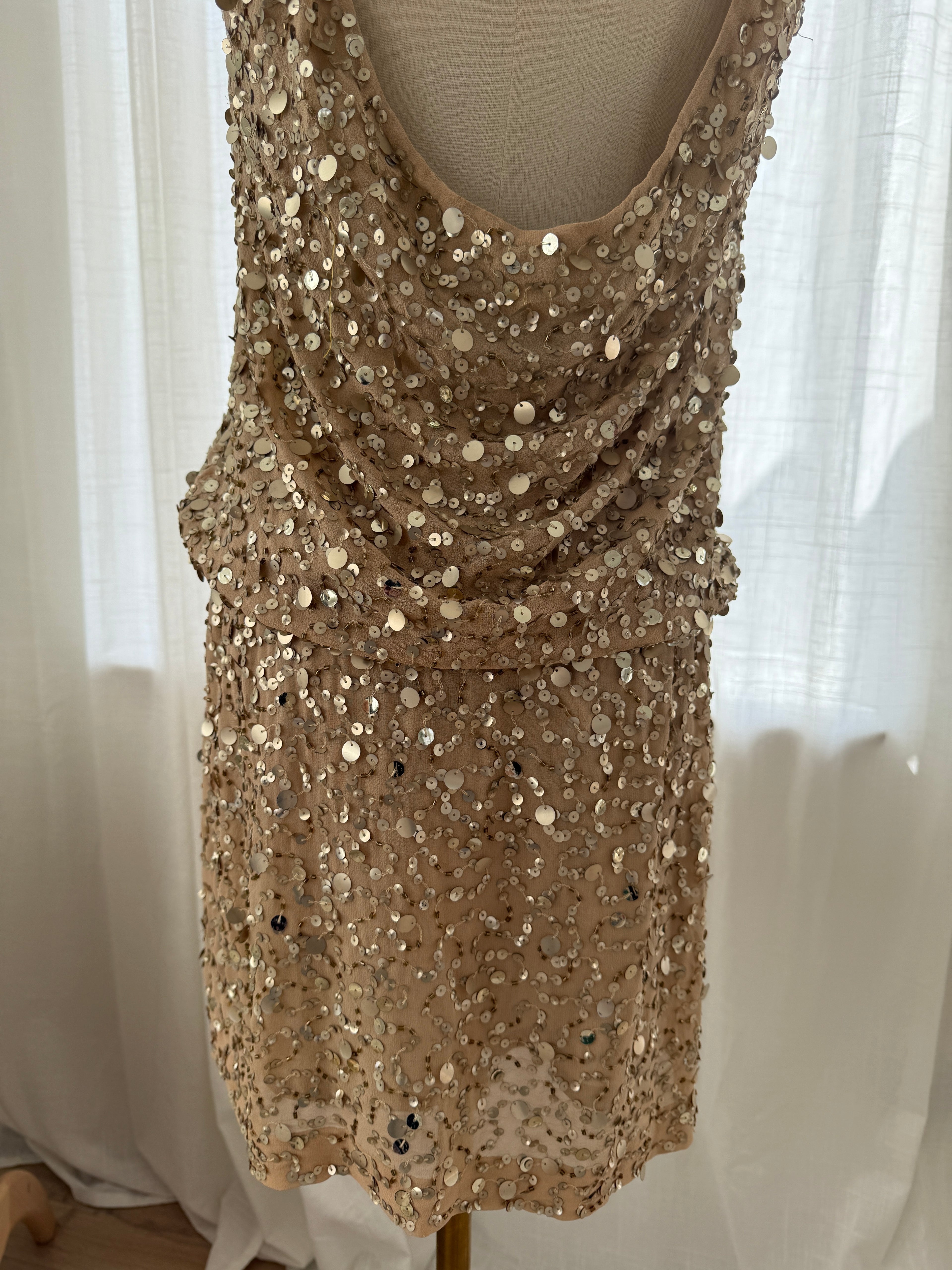 Nicole Miller Gold Sequin Silk Mini Dress – Size M