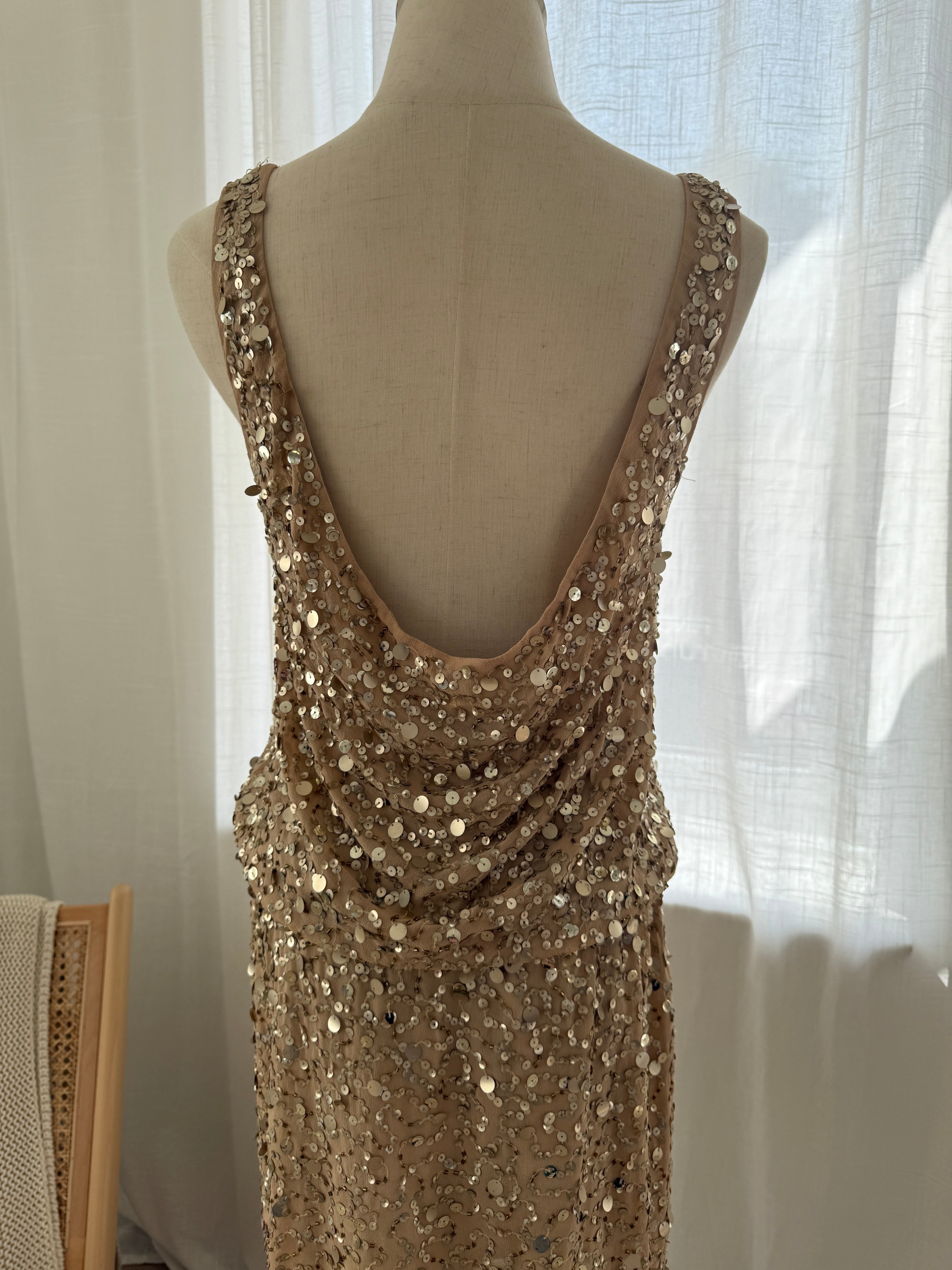 Nicole Miller Gold Sequin Silk Mini Dress – Size M