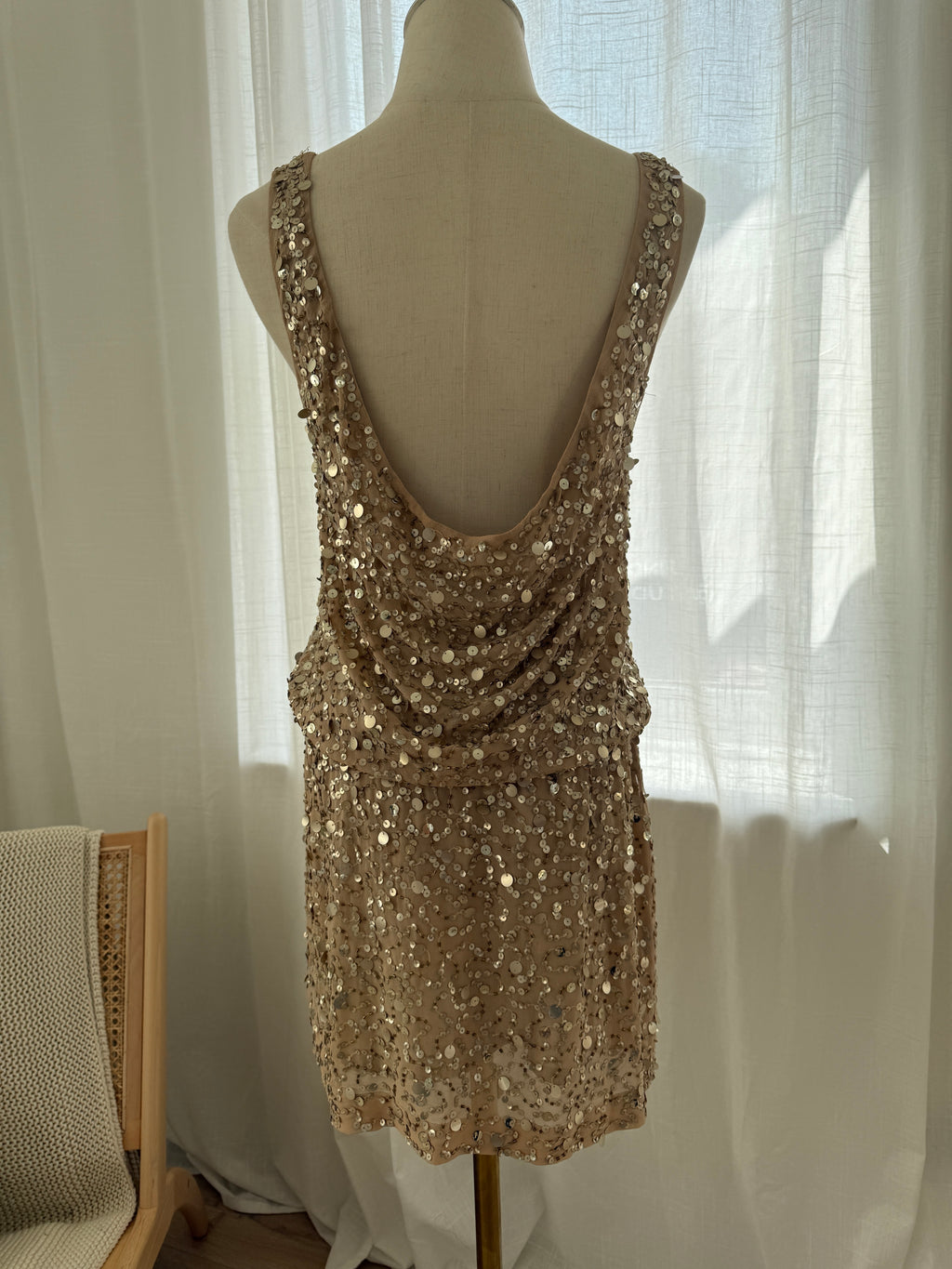 Nicole Miller Gold Sequin Silk Mini Dress – Size M