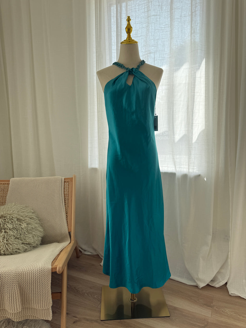 Jason Wu Blue Halterneck Maxi Dress | Chain-Link Neck Detail Evening Gown – Size M