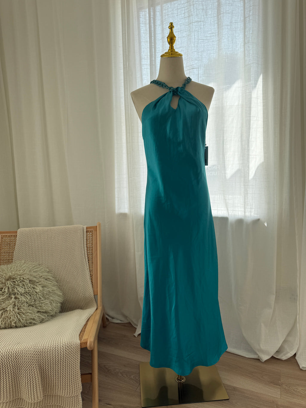 Jason Wu Blue Halterneck Maxi Dress | Chain-Link Neck Detail Evening Gown – Size M