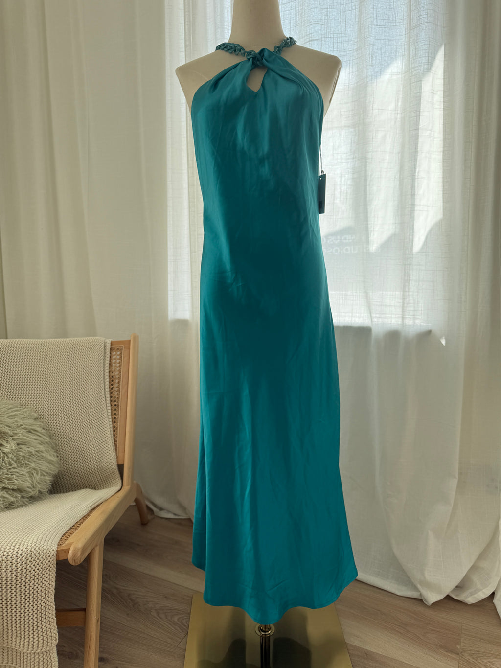 Jason Wu Blue Halterneck Maxi Dress | Chain-Link Neck Detail Evening Gown – Size M
