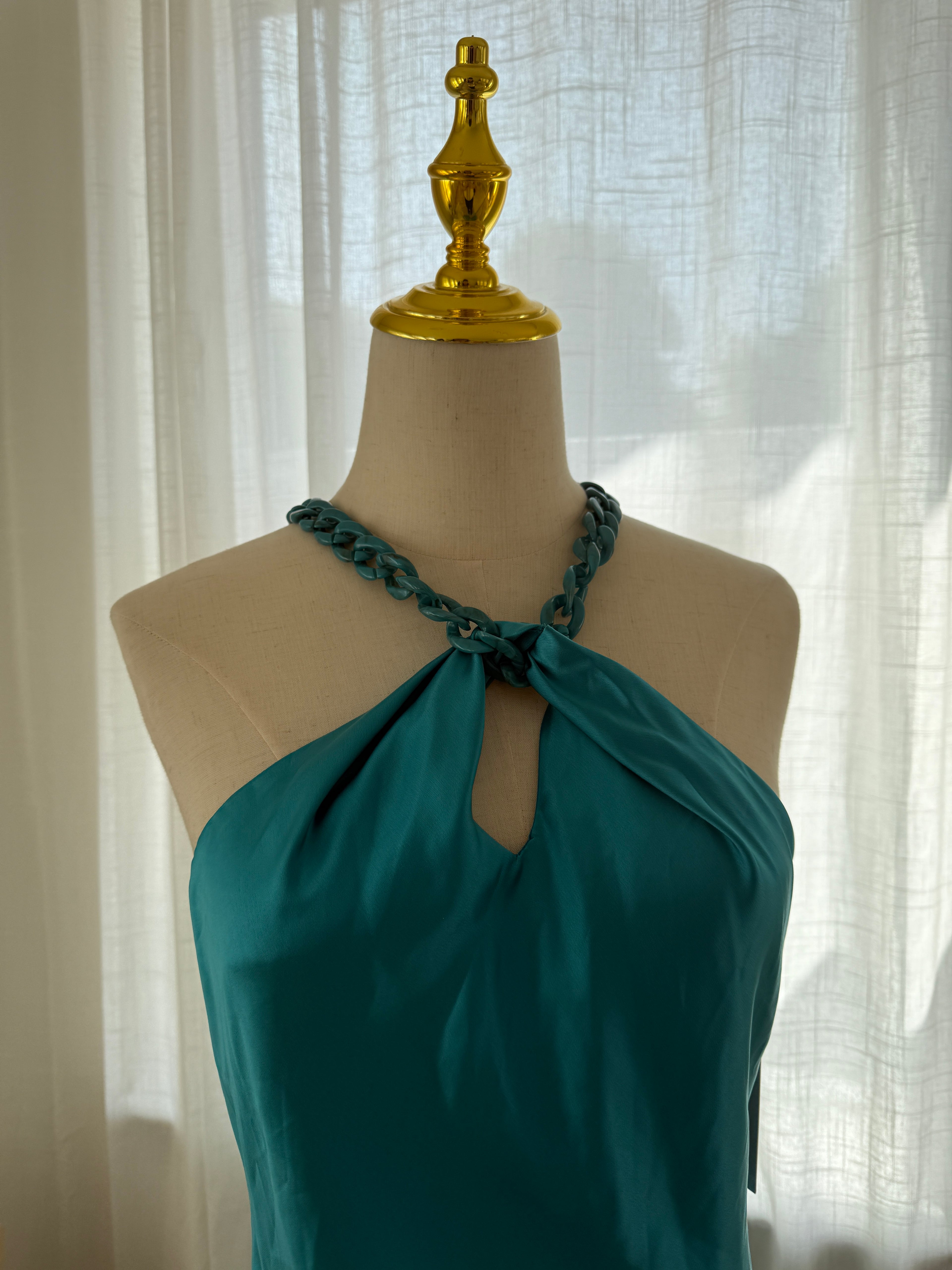 Jason Wu Blue Halterneck Maxi Dress | Chain-Link Neck Detail Evening Gown – Size M