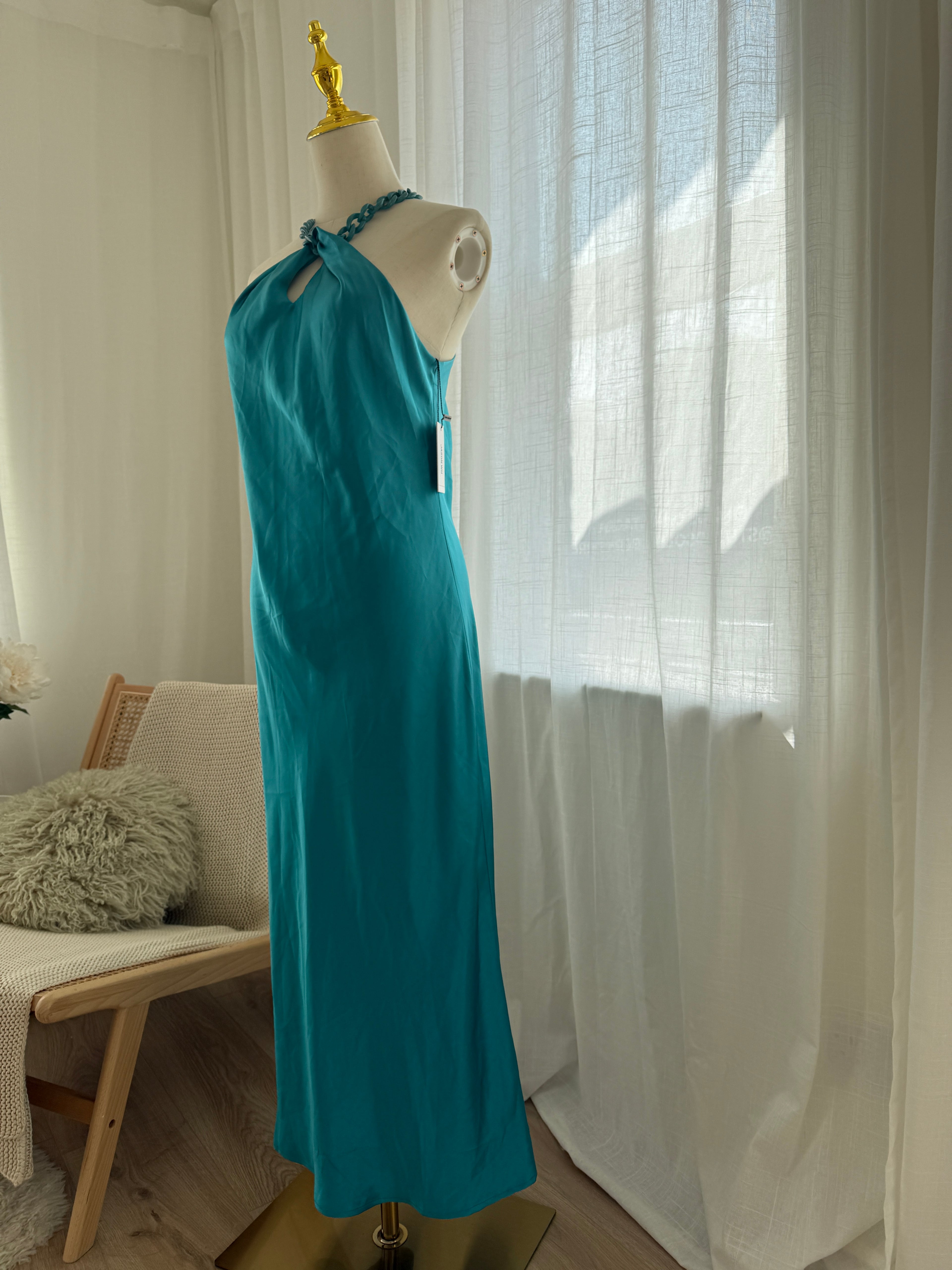 Jason Wu Blue Halterneck Maxi Dress | Chain-Link Neck Detail Evening Gown – Size M