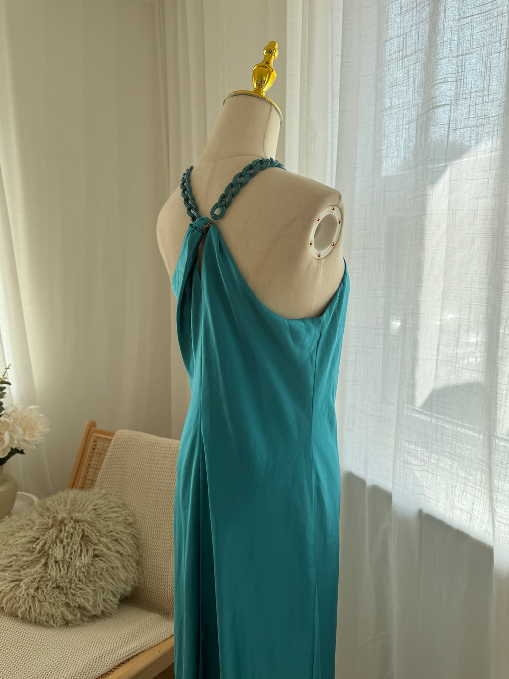 Jason Wu Blue Halterneck Maxi Dress | Chain-Link Neck Detail Evening Gown – Size M