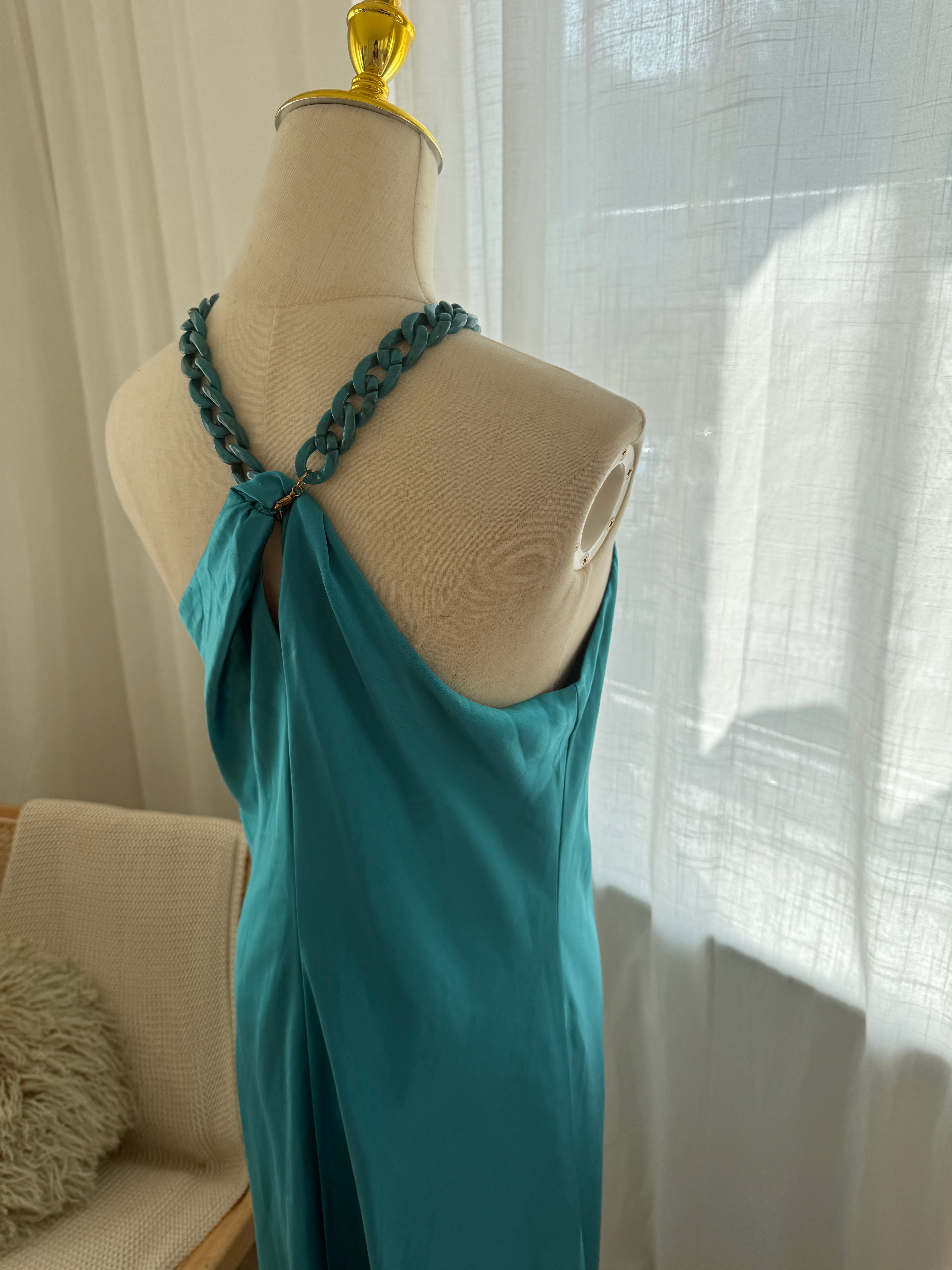 Jason Wu Blue Halterneck Maxi Dress | Chain-Link Neck Detail Evening Gown – Size M