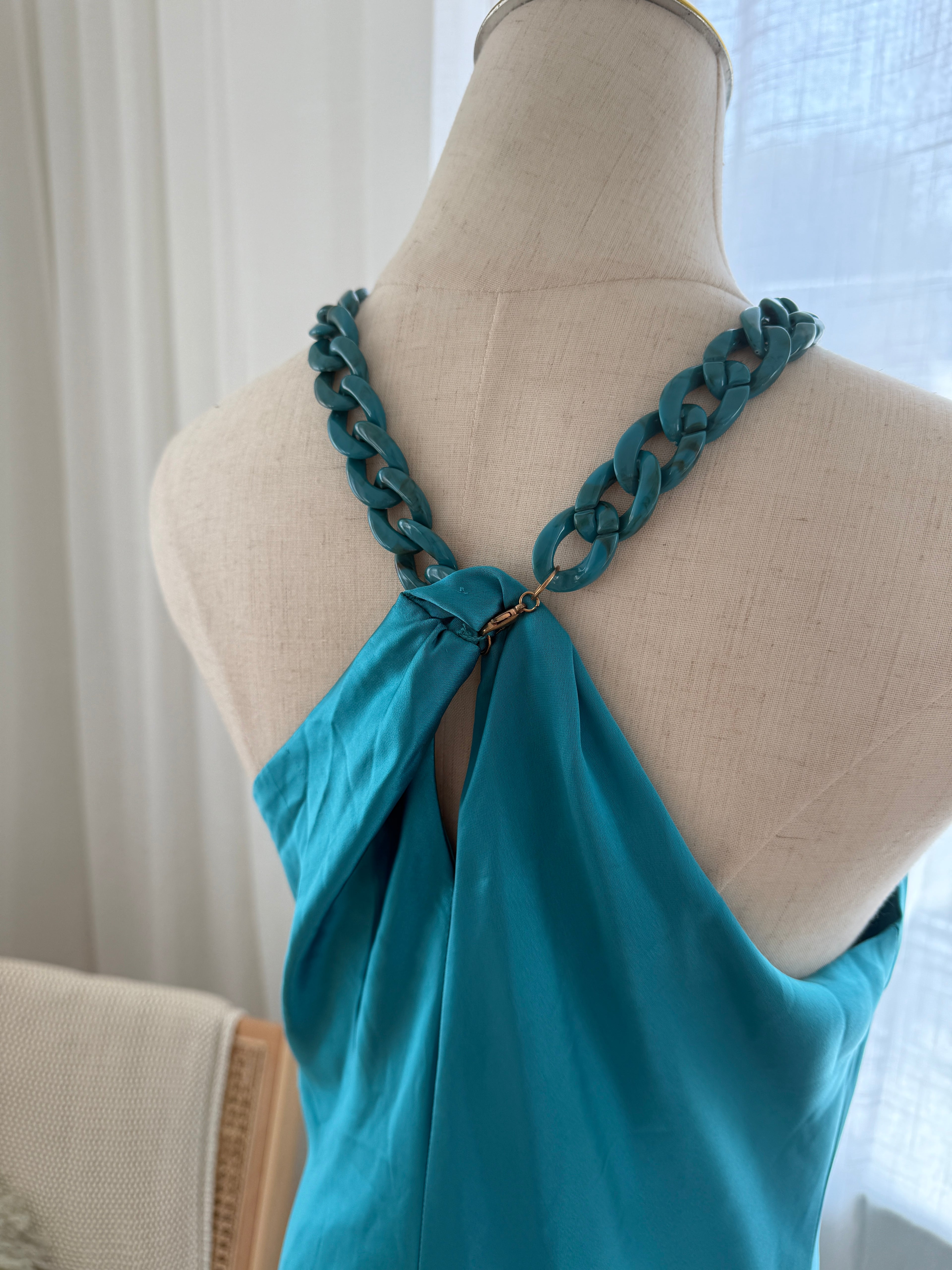 Jason Wu Blue Halterneck Maxi Dress | Chain-Link Neck Detail Evening Gown – Size M