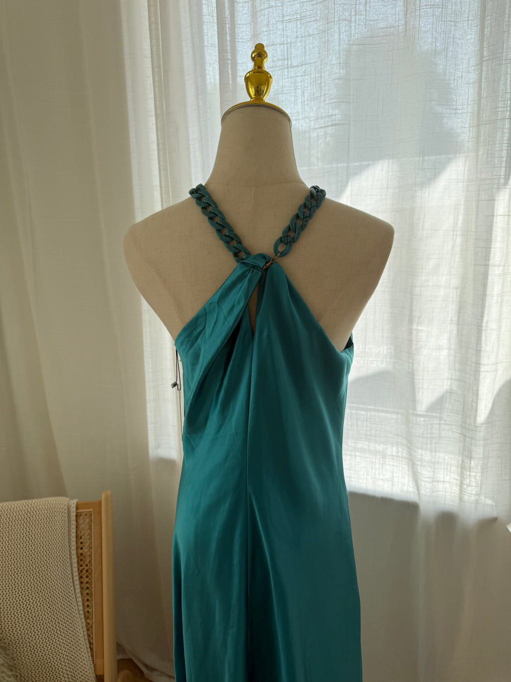 Jason Wu Blue Halterneck Maxi Dress | Chain-Link Neck Detail Evening Gown – Size M