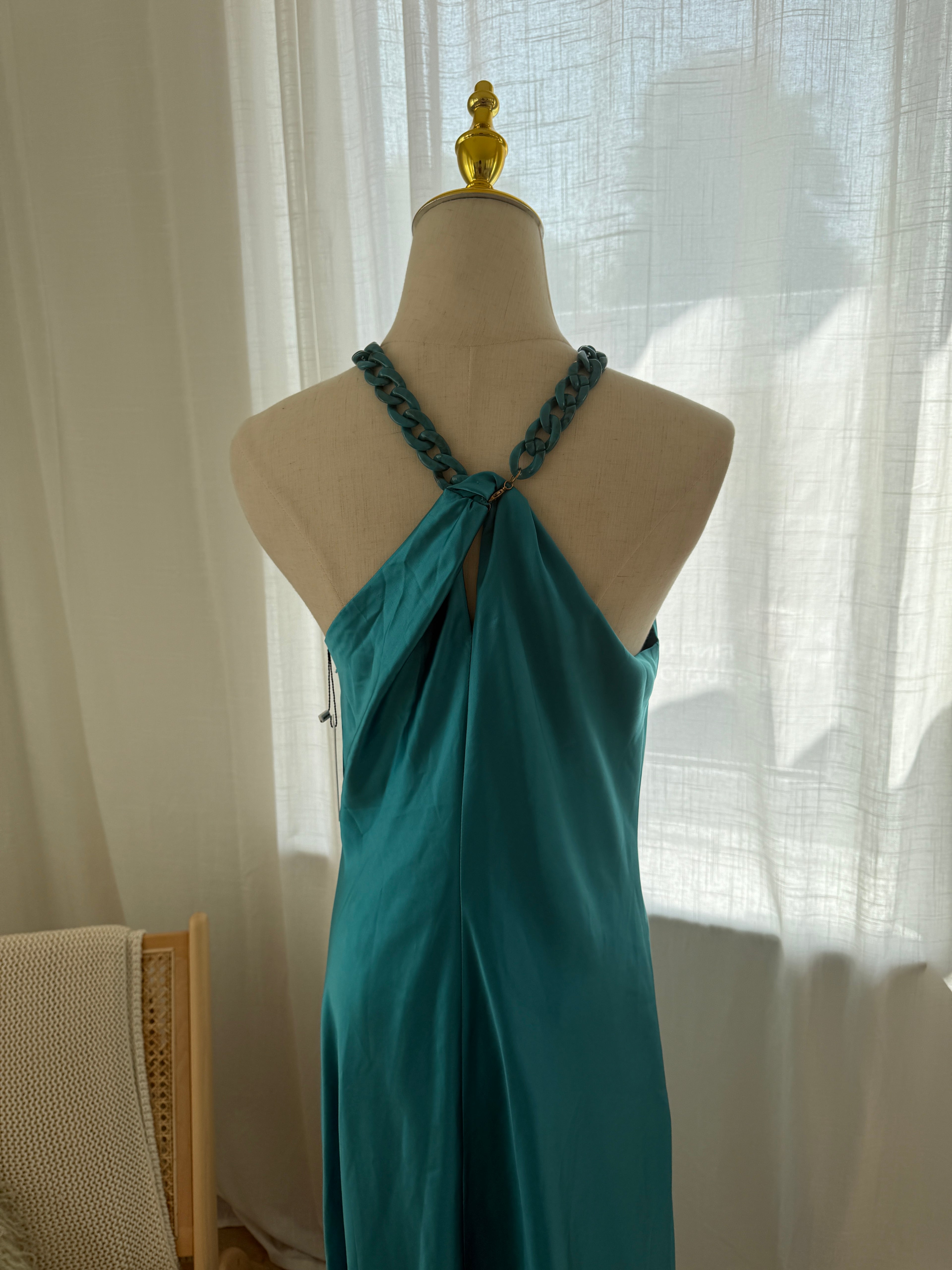 Jason Wu Blue Halterneck Maxi Dress | Chain-Link Neck Detail Evening Gown – Size M