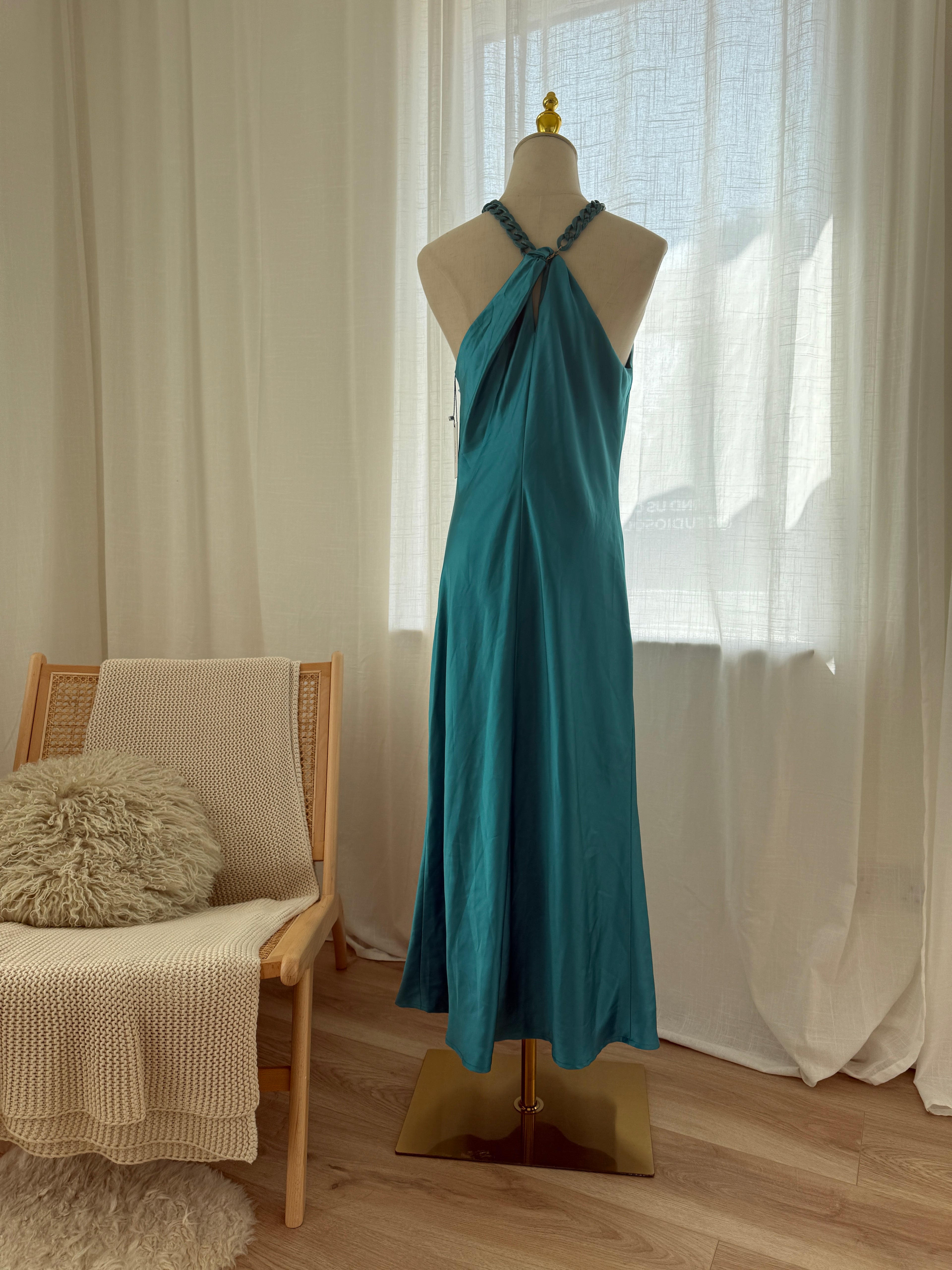 Jason Wu Blue Halterneck Maxi Dress | Chain-Link Neck Detail Evening Gown – Size M