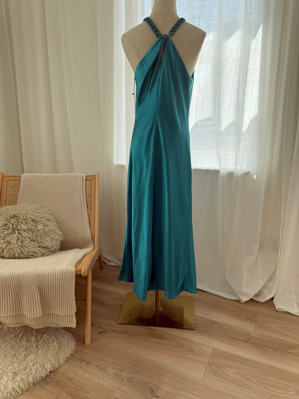 Jason Wu Blue Halterneck Maxi Dress | Chain-Link Neck Detail Evening Gown – Size M