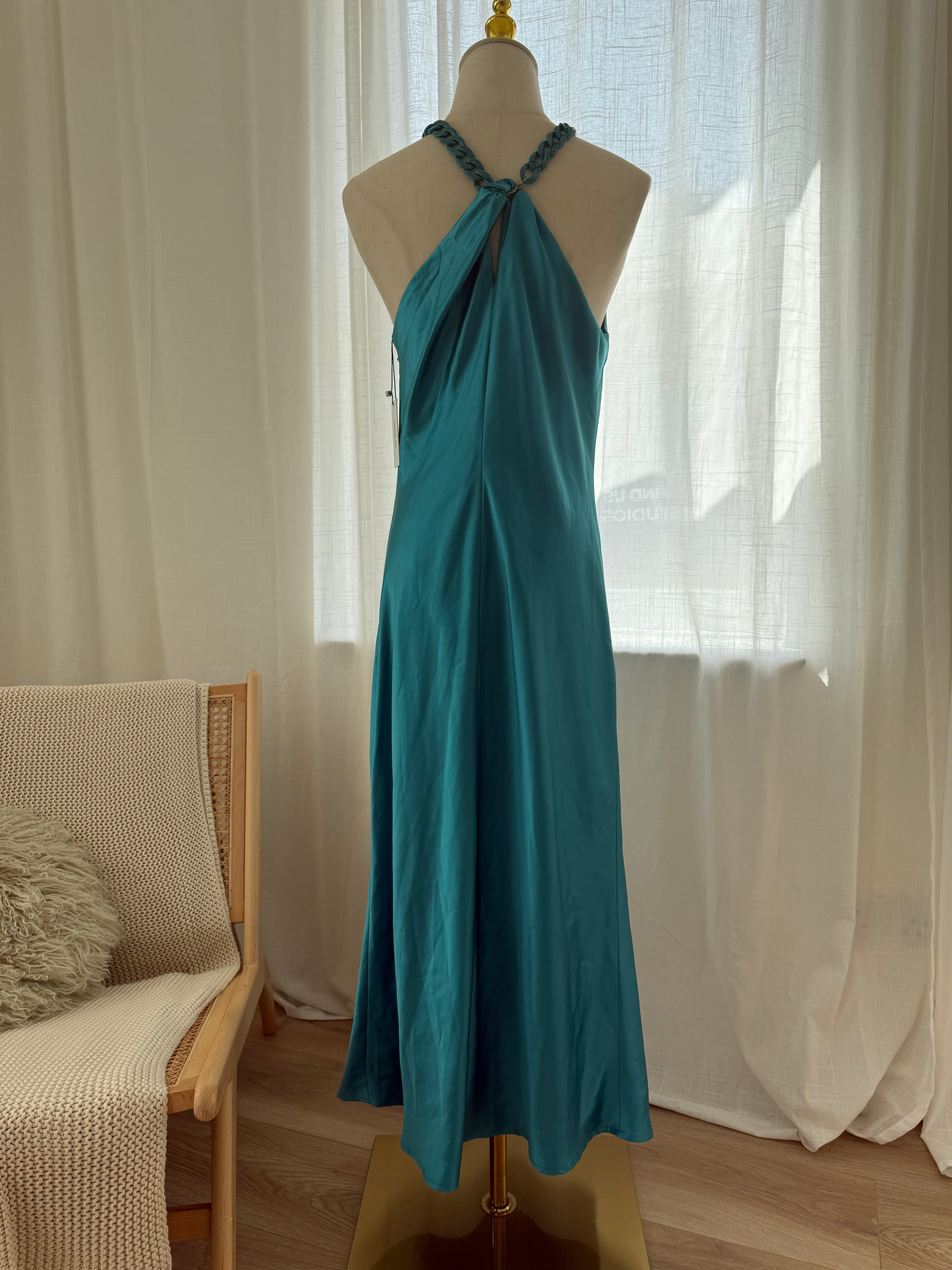 Jason Wu Blue Halterneck Maxi Dress | Chain-Link Neck Detail Evening Gown – Size M