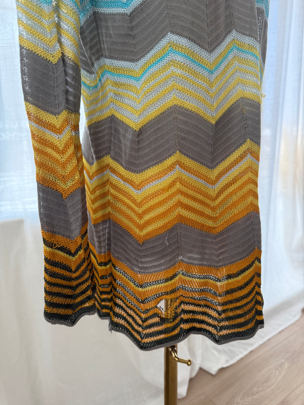 M Missoni Multicolour Chevron Knit Blouse | Plunge Neck Top in Viscose & Cotton – Size M