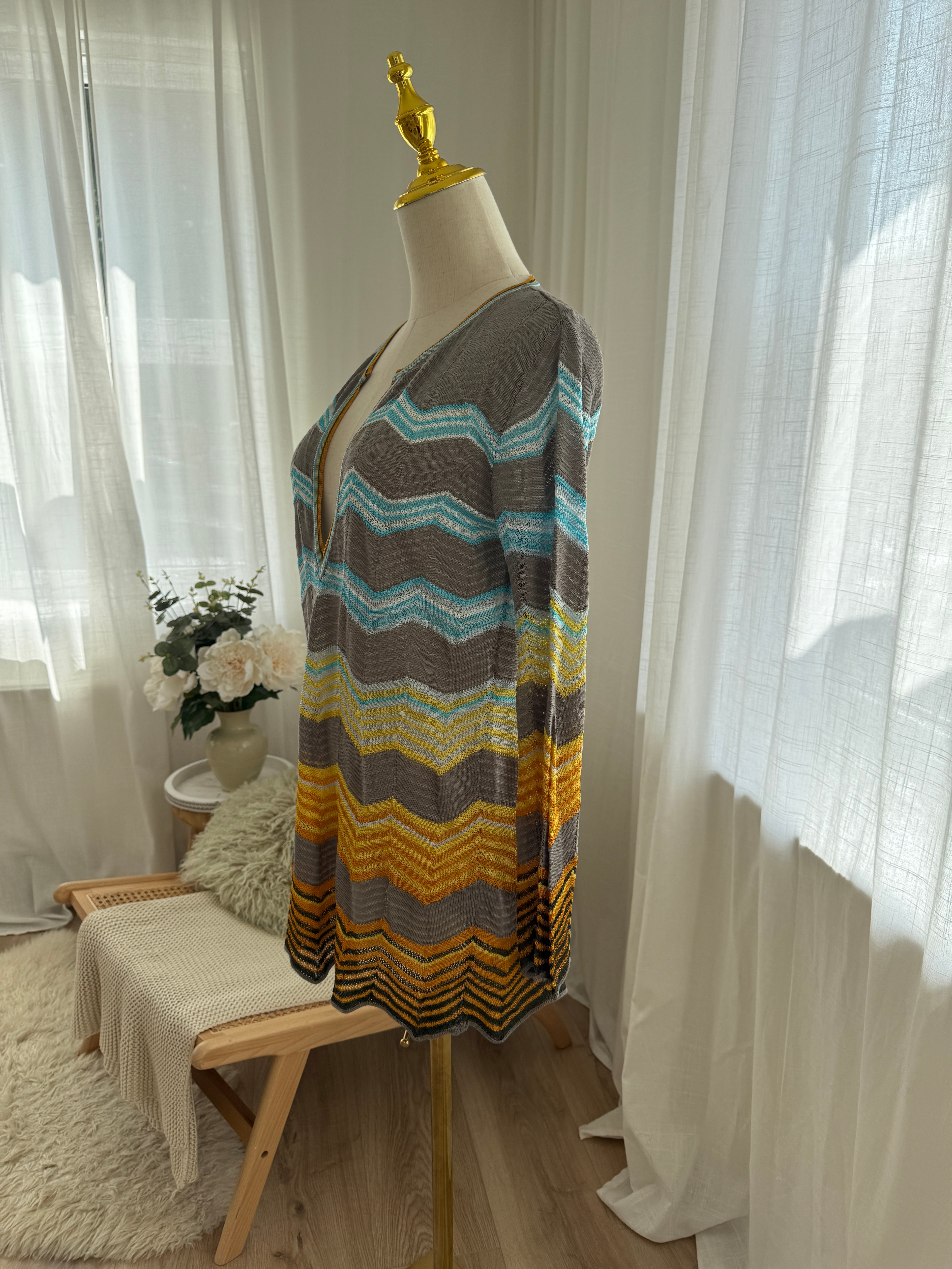 M Missoni Multicolour Chevron Knit Blouse | Plunge Neck Top in Viscose & Cotton – Size M