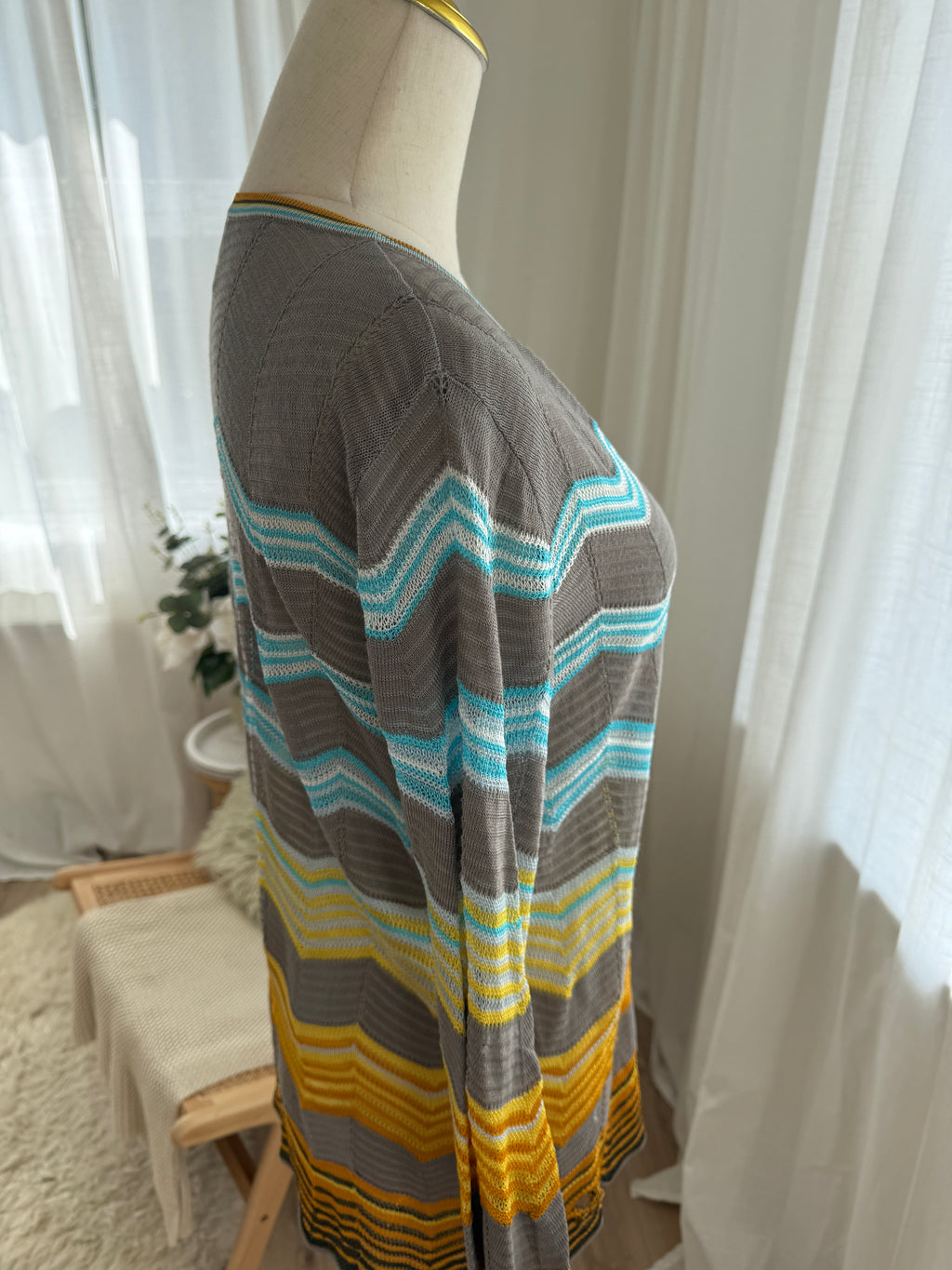 M Missoni Multicolour Chevron Knit Blouse | Plunge Neck Top in Viscose & Cotton – Size M