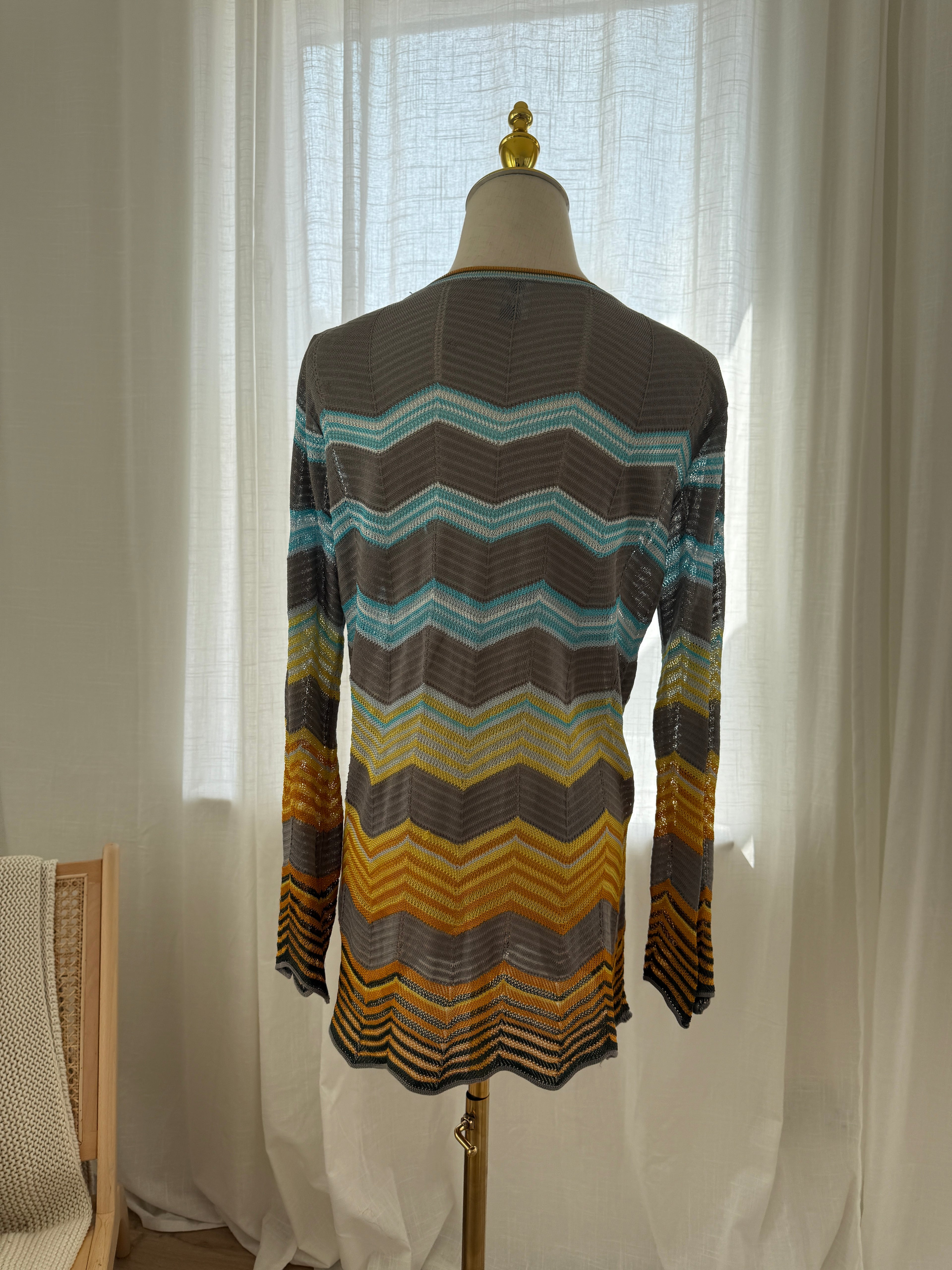 M Missoni Multicolour Chevron Knit Blouse | Plunge Neck Top in Viscose & Cotton – Size M