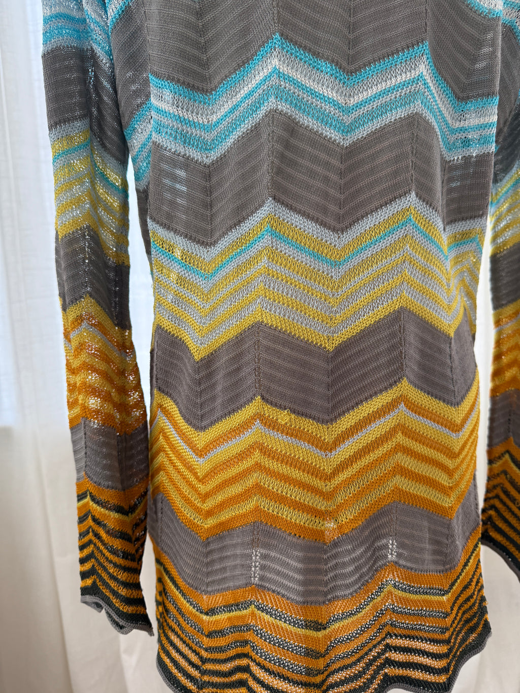 M Missoni Multicolour Chevron Knit Blouse | Plunge Neck Top in Viscose & Cotton – Size M