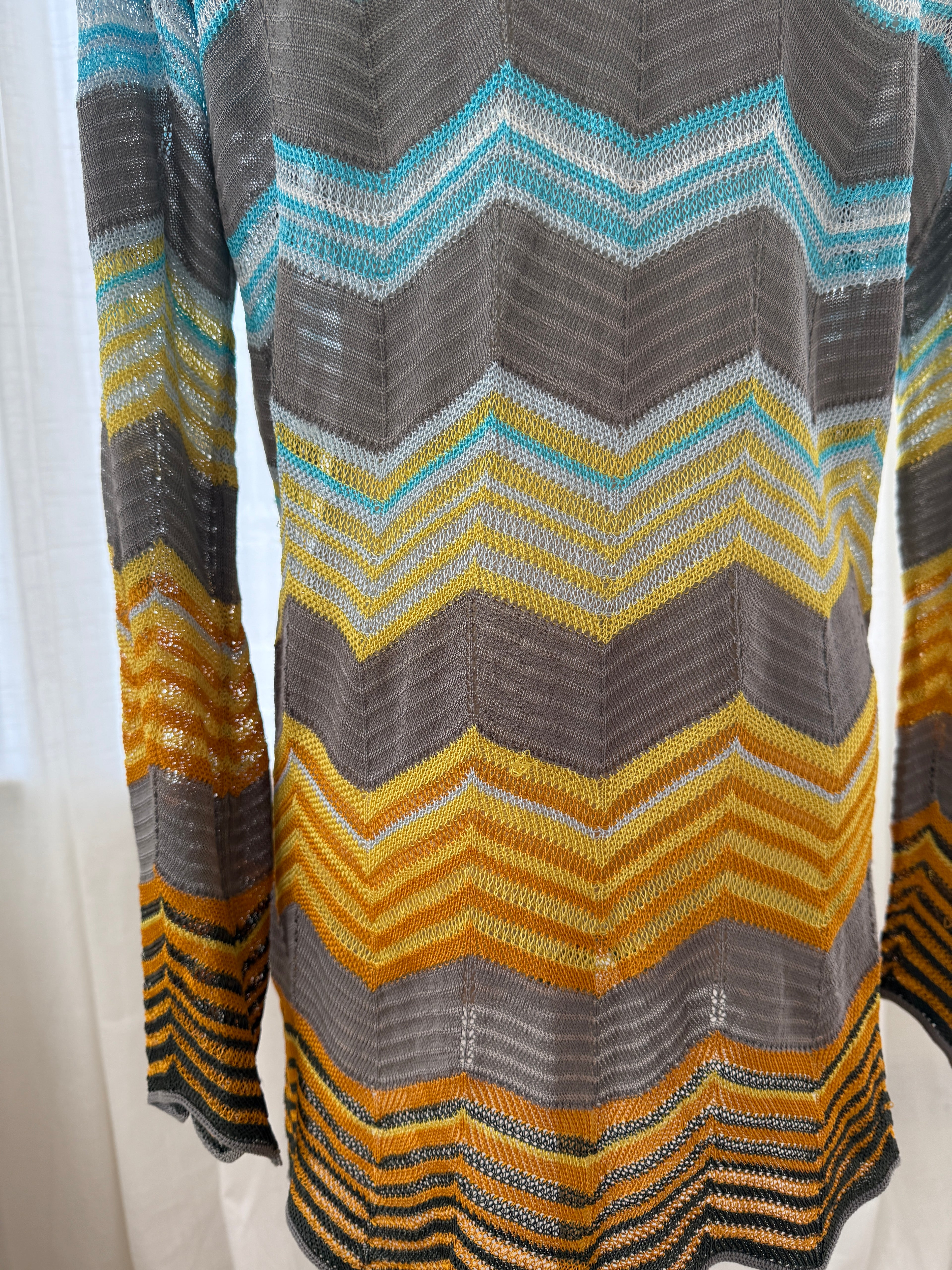 M Missoni Multicolour Chevron Knit Blouse | Plunge Neck Top in Viscose & Cotton – Size M