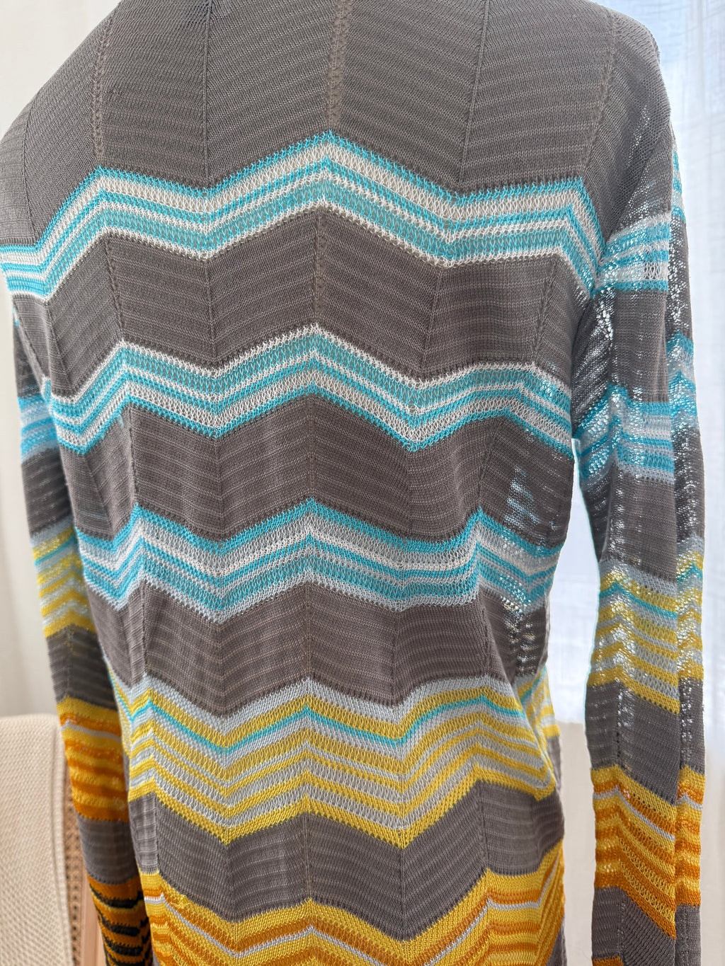 M Missoni Multicolour Chevron Knit Blouse | Plunge Neck Top in Viscose & Cotton – Size M